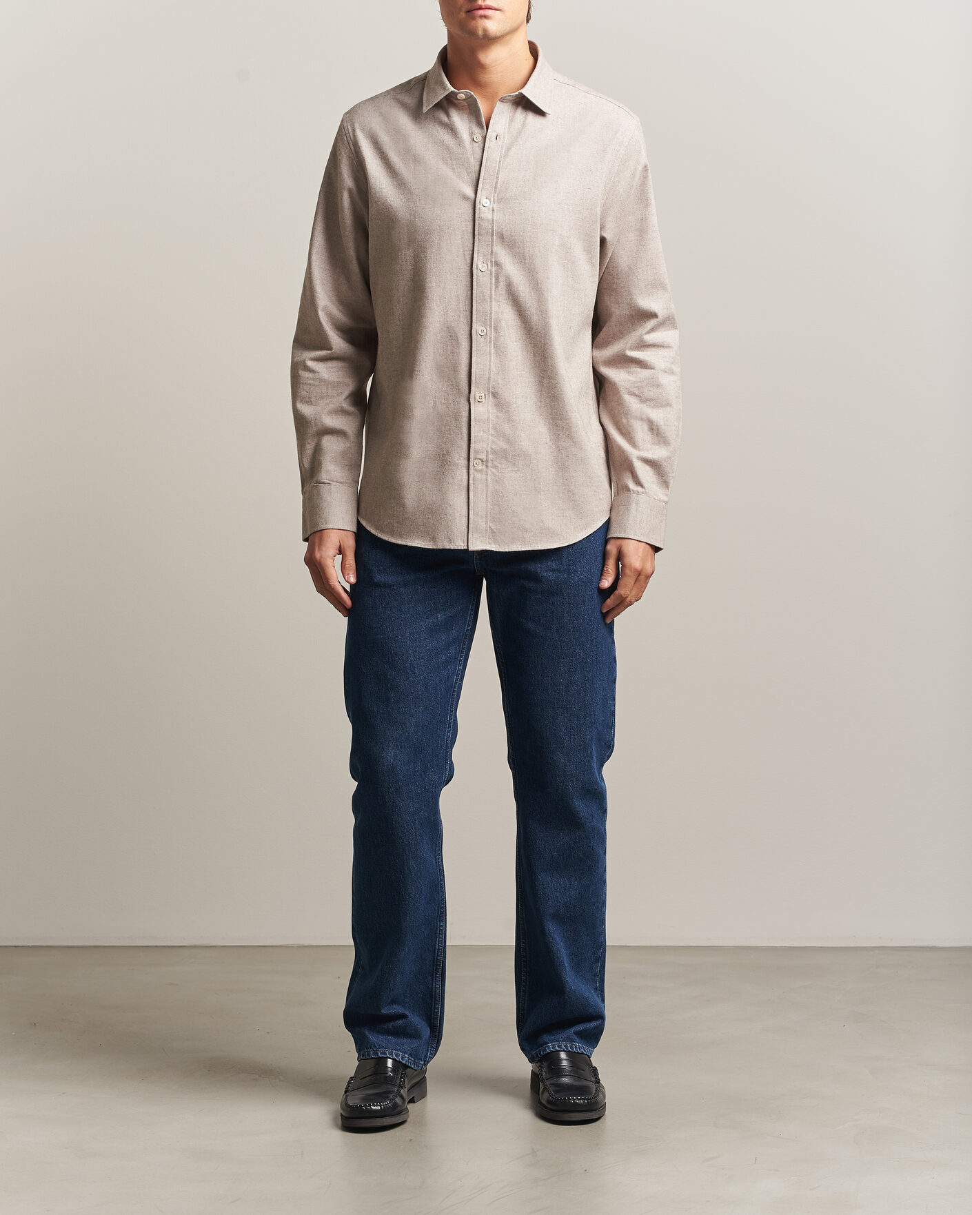 Herre | Skjorter | Gant | Regular Fit Flannel Shirt Light Brown Melange