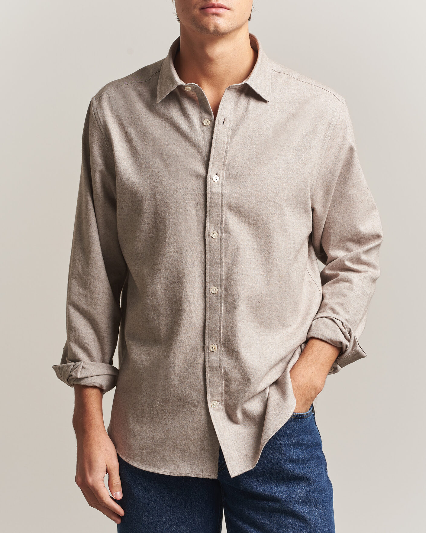 Herre | Skjorter | Gant | Regular Fit Flannel Shirt Light Brown Melange