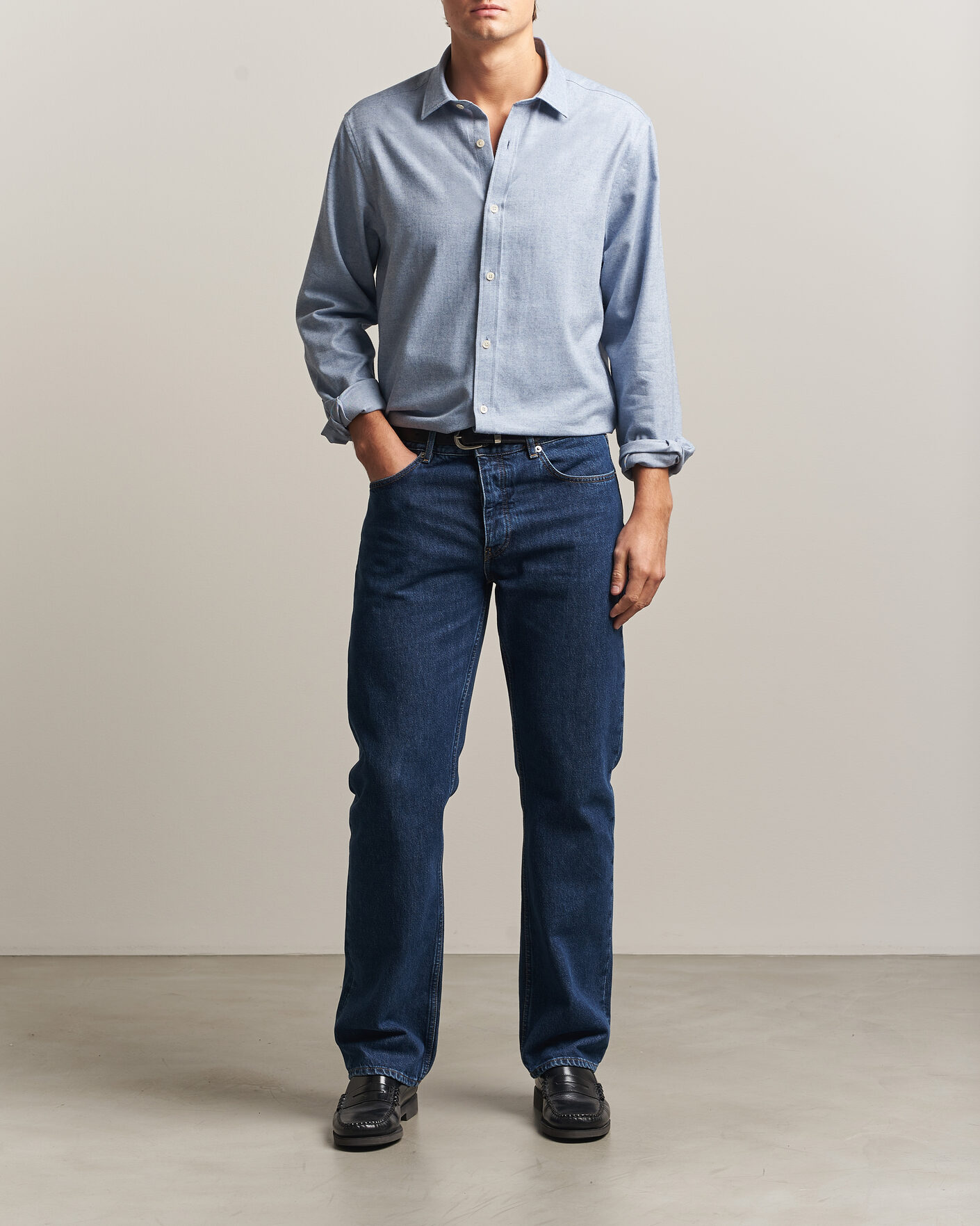 Herre | Skjorter | Gant | Regular Fit Flannel Shirt Light Blue Melange