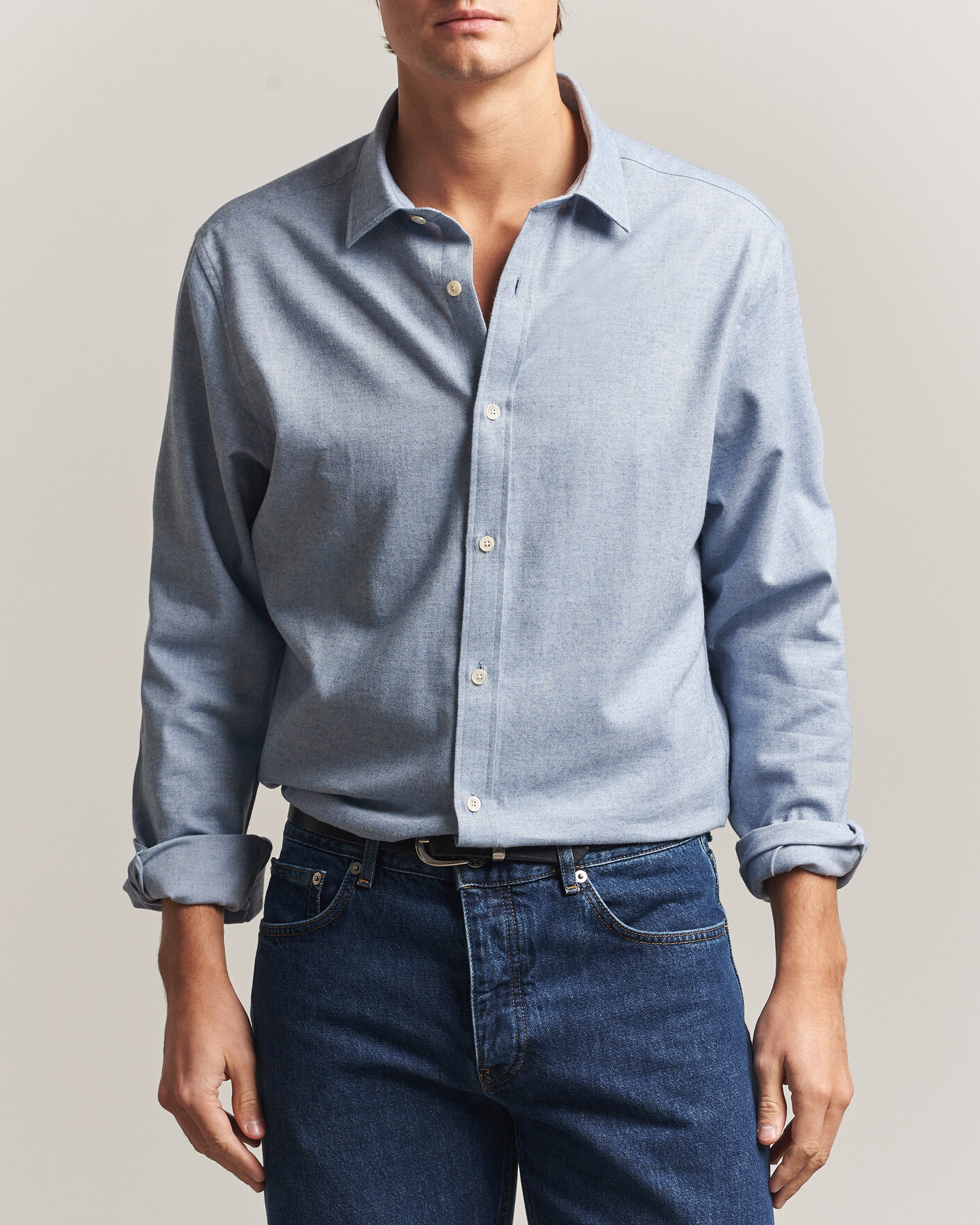 Herre | Skjorter | Gant | Regular Fit Flannel Shirt Light Blue Melange
