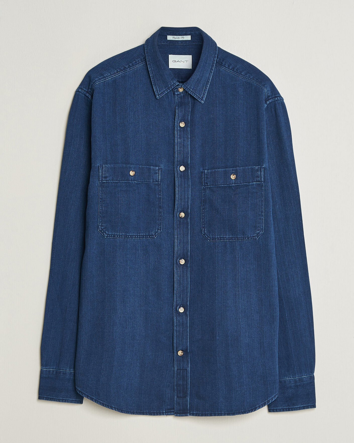 Herre | Skjorter | Gant | Regular Fit Indigo Herringbone Overshirt Mid Blue