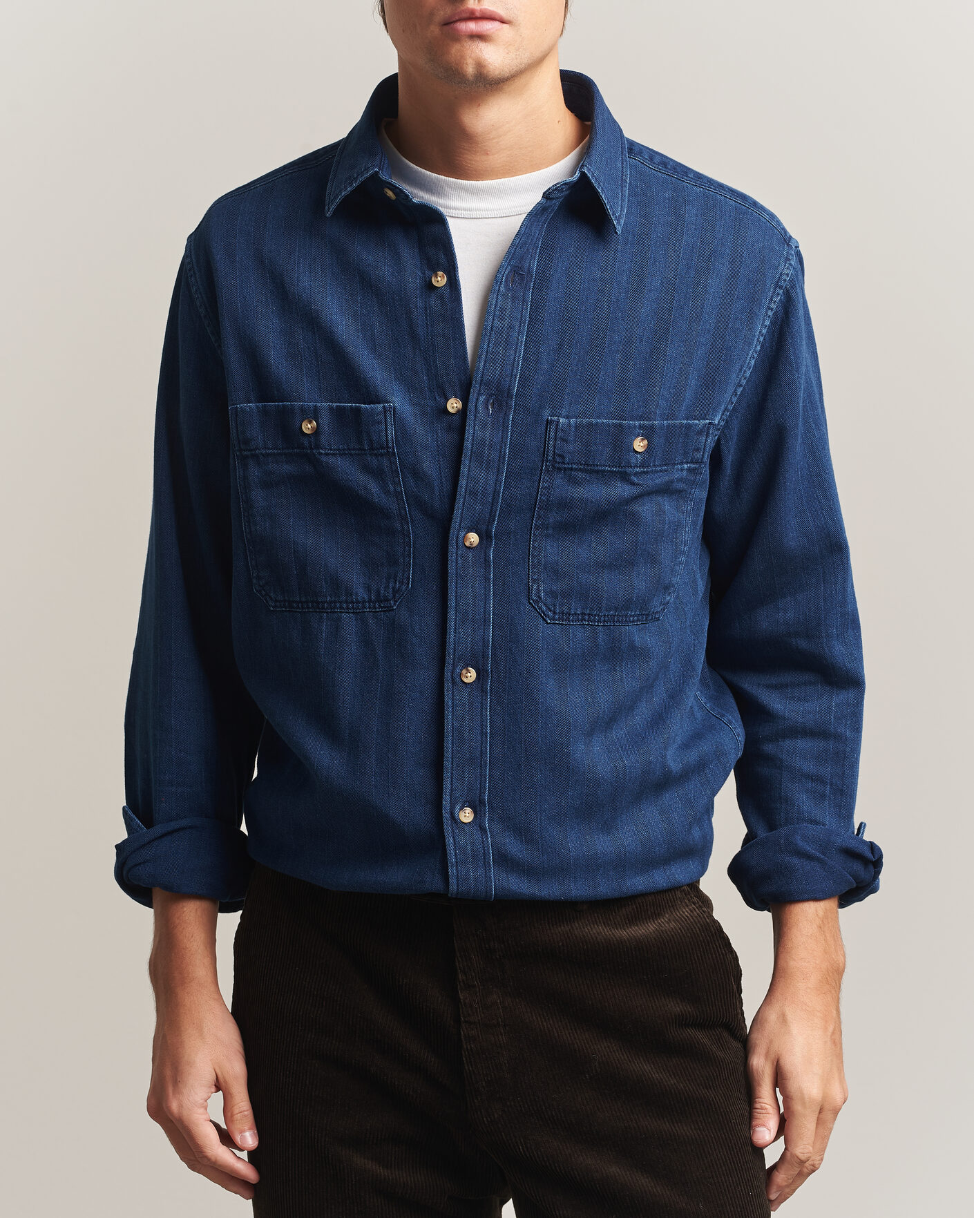 Herre | Skjorter | Gant | Regular Fit Indigo Herringbone Overshirt Mid Blue