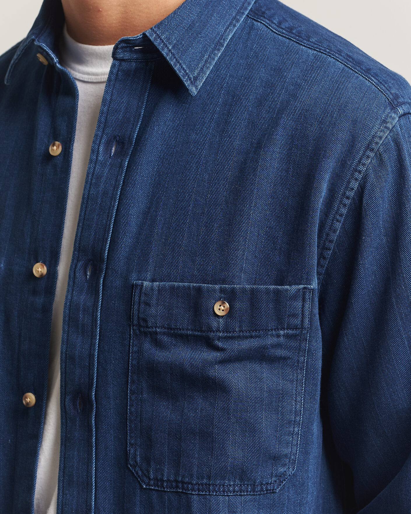 Herre | Skjorter | Gant | Regular Fit Indigo Herringbone Overshirt Mid Blue