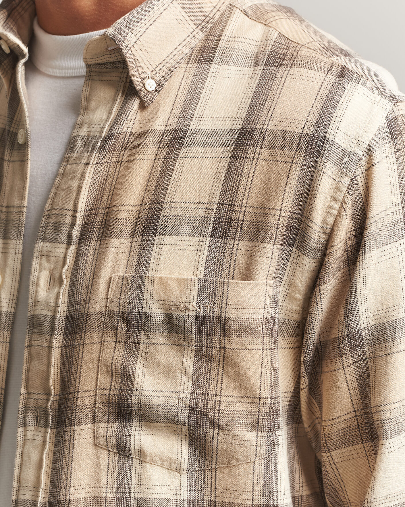 Herre | Skjorter | Gant | Regular Fit Windblown Flannel Checked Shirt Dry Sand