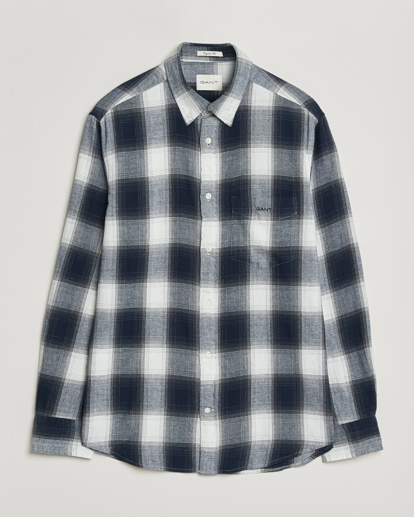 Herre | Skjorter | Gant | Regular Fit Windblown Flannel Checked Shirt Evening Blue