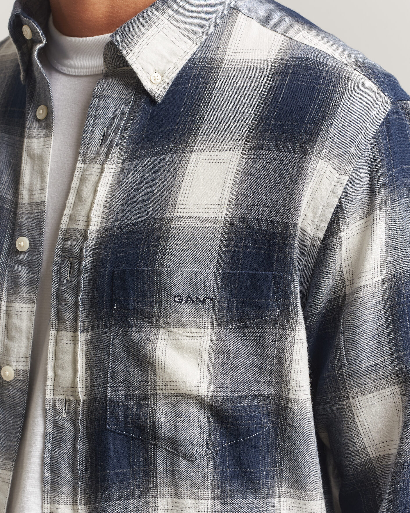 Herre | Skjorter | Gant | Regular Fit Windblown Flannel Checked Shirt Evening Blue