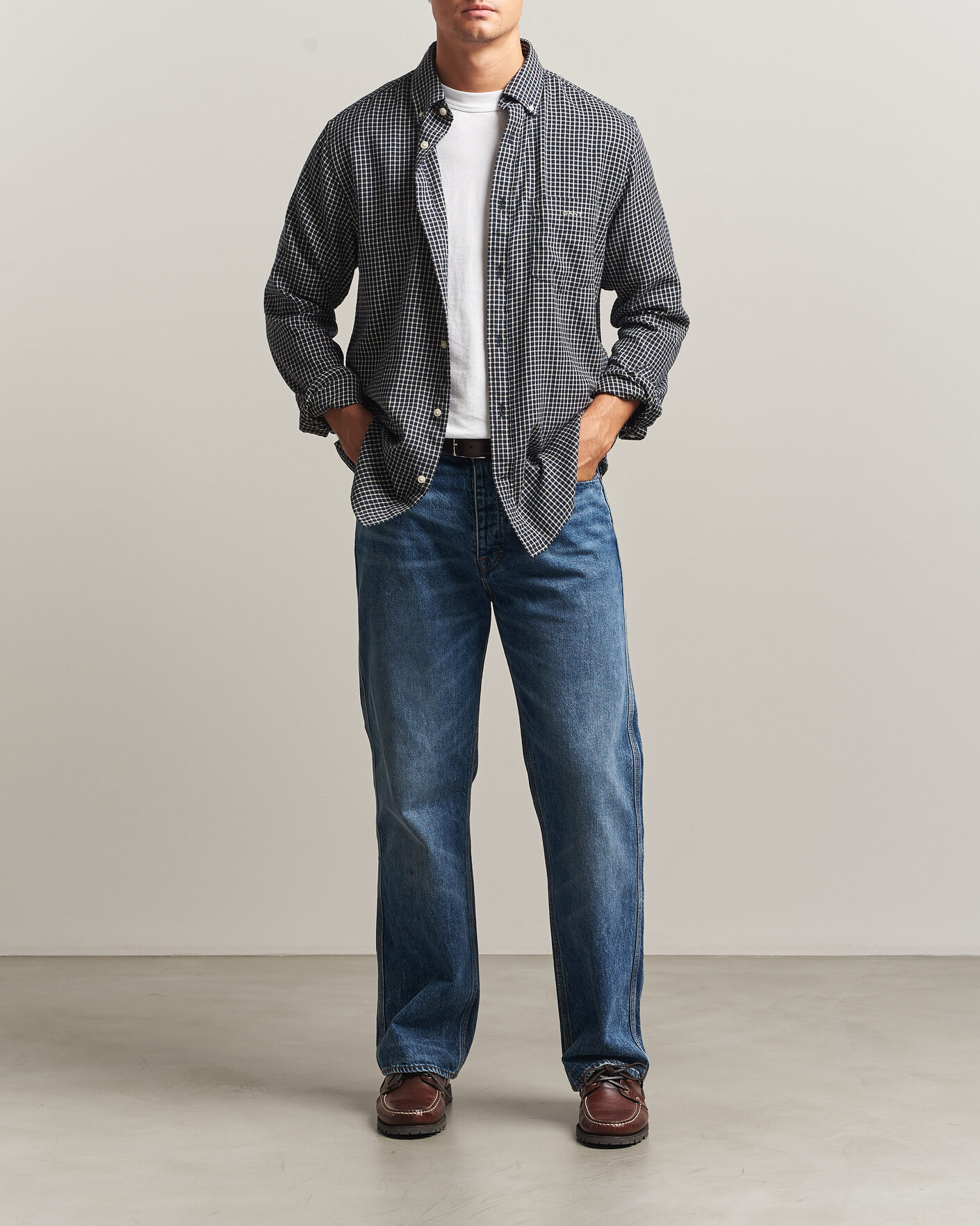 Herre | Skjorter | Gant | Regular Fit Windblown Flannel Checked Shirt Evening Blue