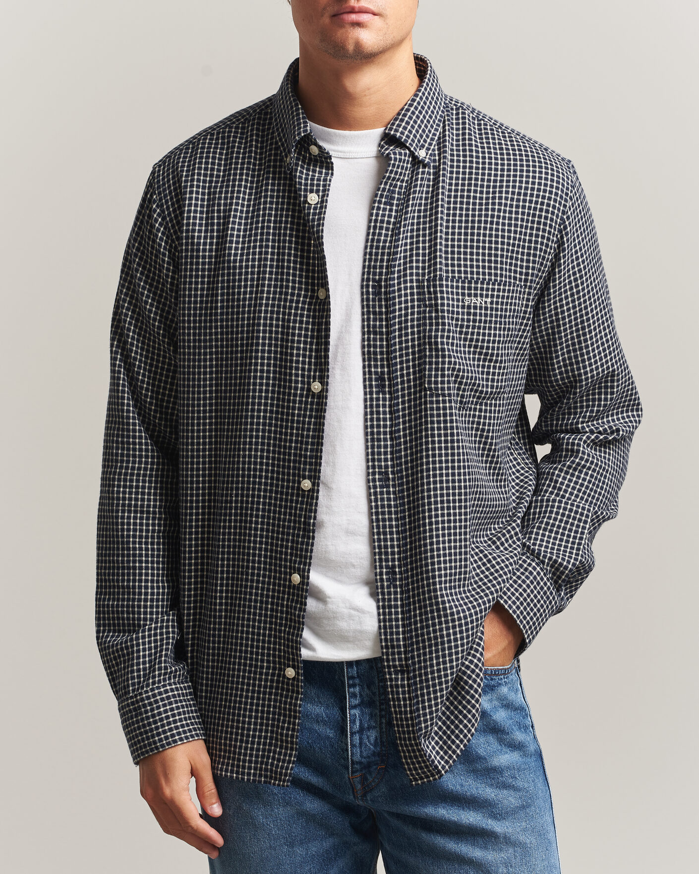 Herre | Skjorter | Gant | Regular Fit Windblown Flannel Checked Shirt Evening Blue