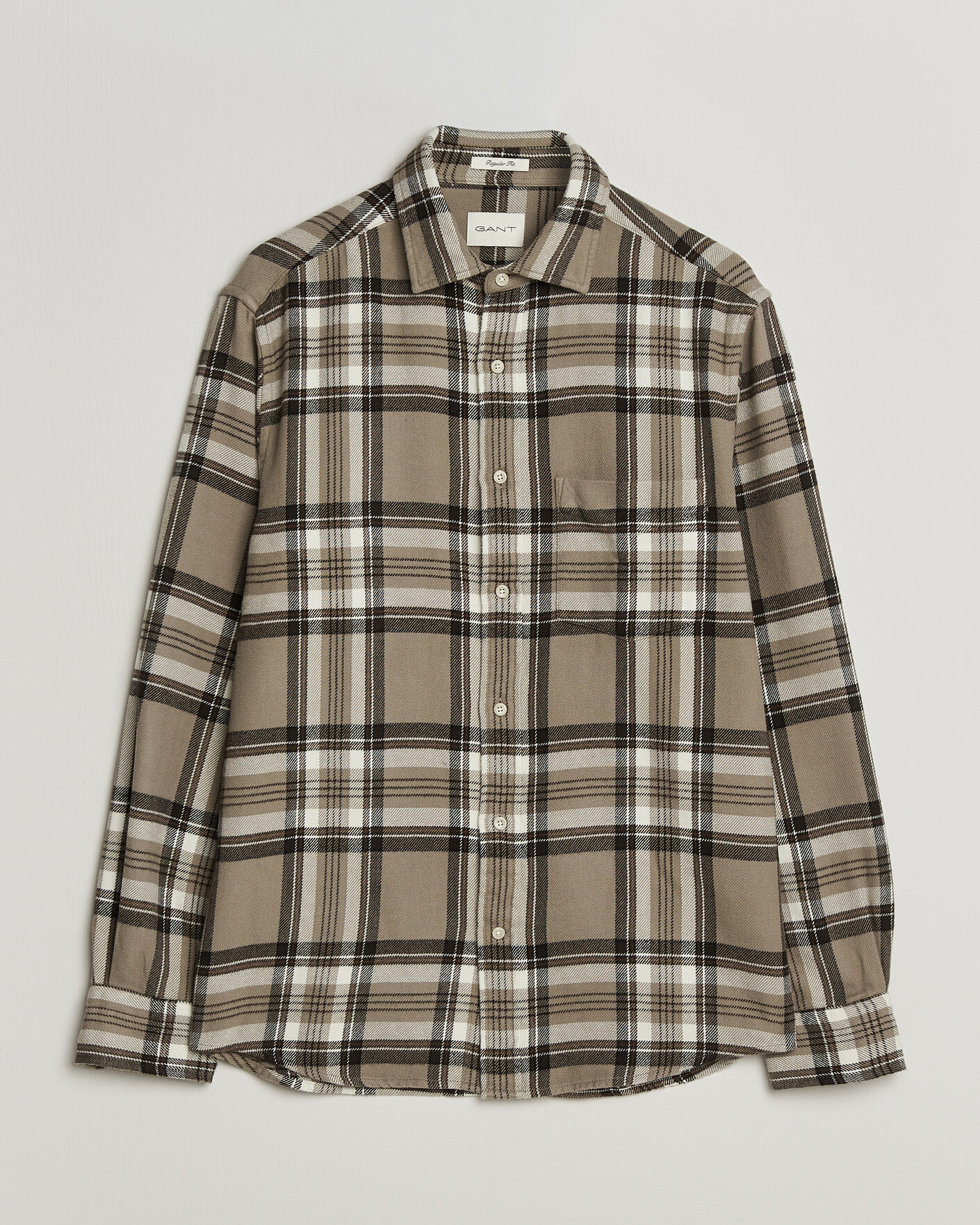 Herre | Skjorter | Gant | Regular Fit Flannel Checked Overshirt Mist Taupe