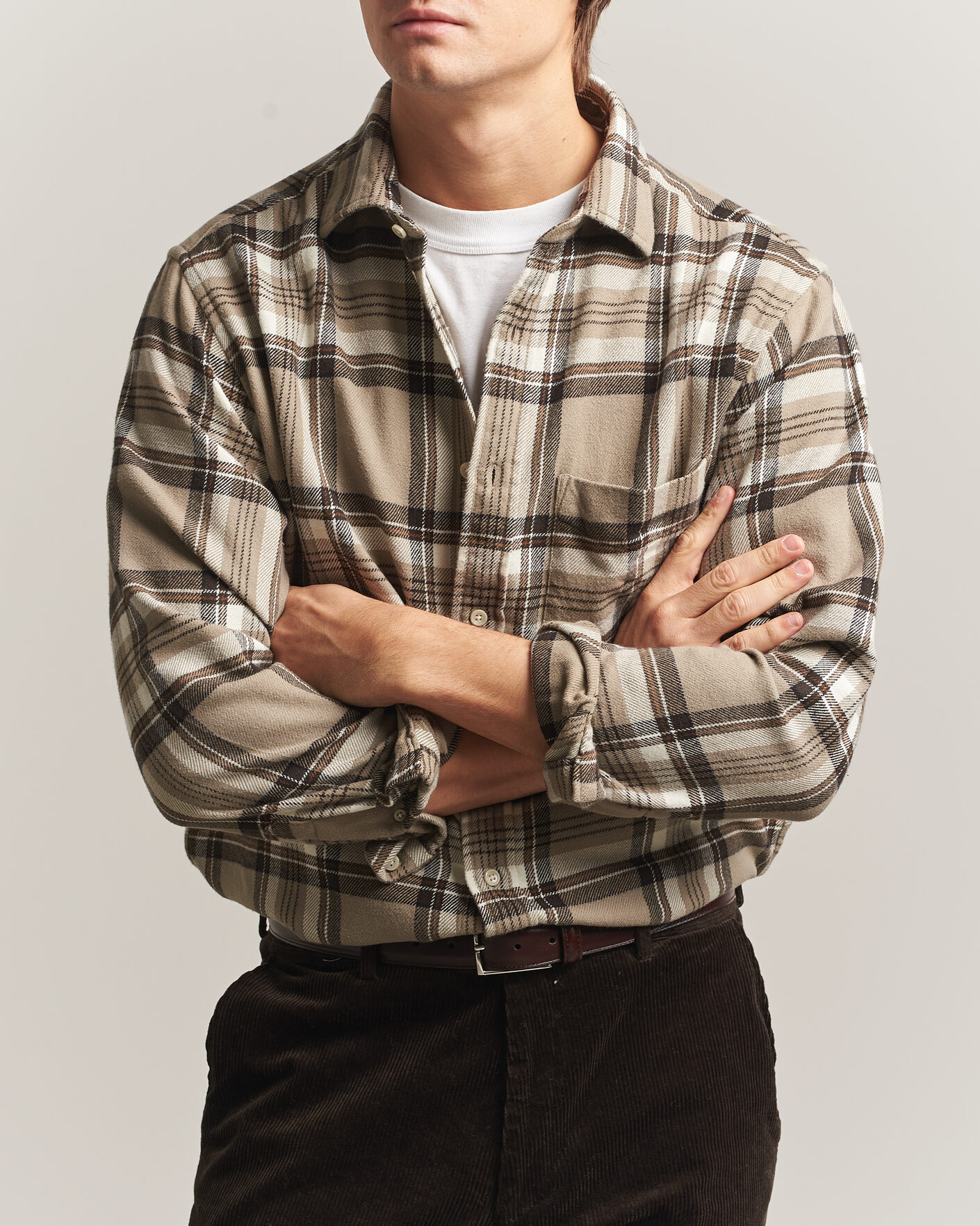 Herre | Skjorter | Gant | Regular Fit Flannel Checked Overshirt Mist Taupe
