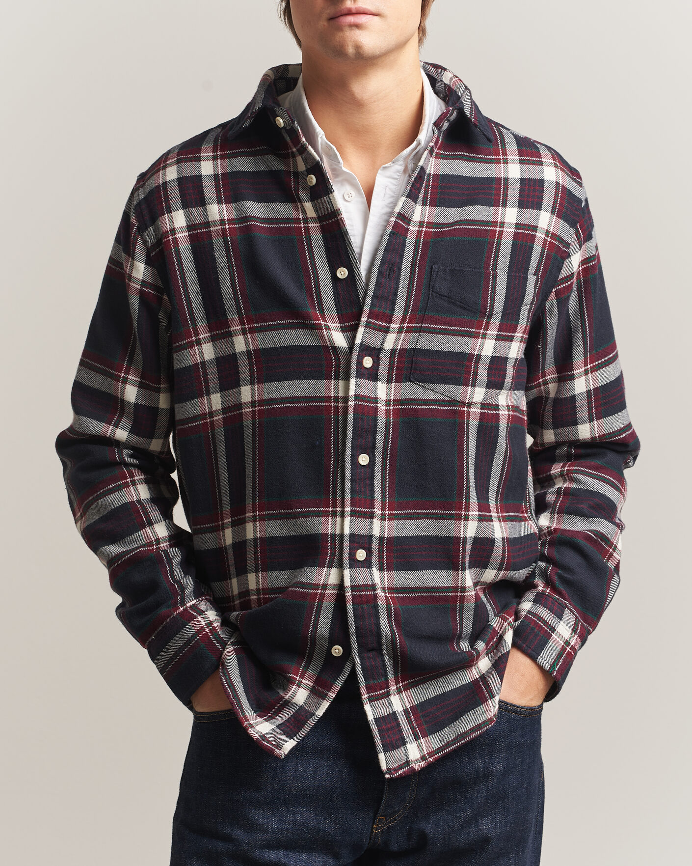 Herre | Skjorter | Gant | Regular Fit Flannel Checked Overshirt Evening Blue