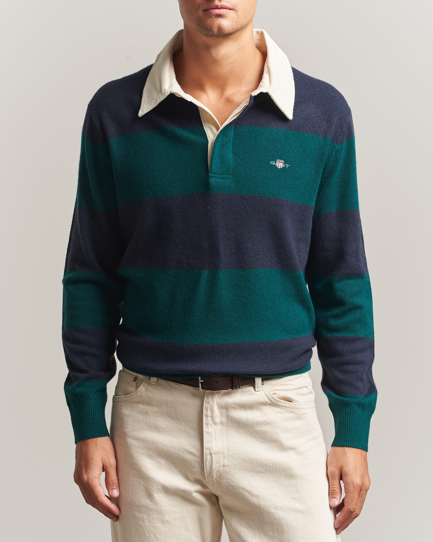 Herre | Trøjer | Gant | Lambswool Barstriped Rugger Dark Emerald