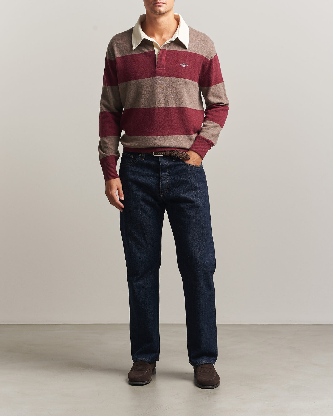 Herre | Trøjer | Gant | Lambswool Barstriped Rugger Deep Grape Wine