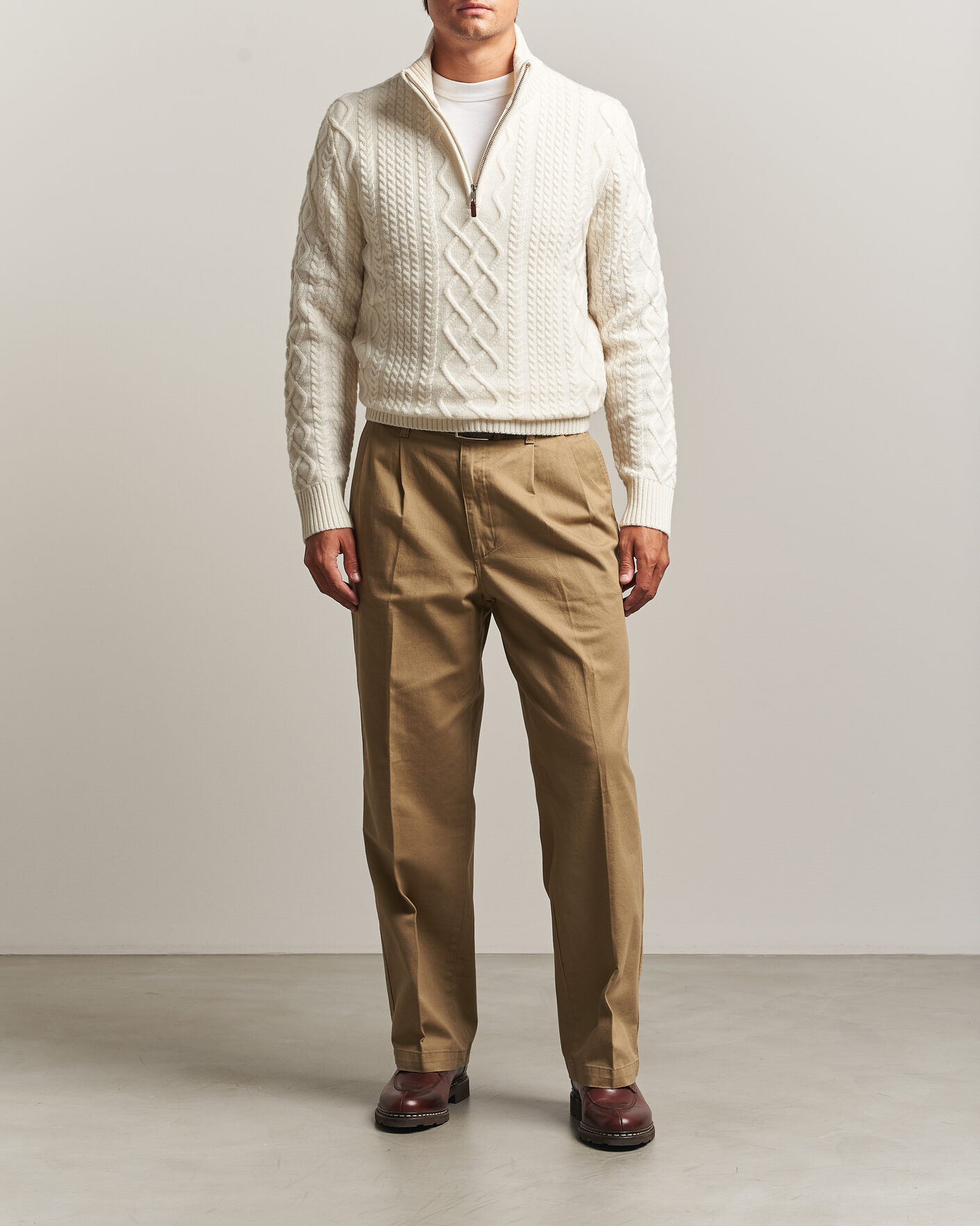 Herre | Trøjer | Gant | Wool Cable Knitted Half Zip Cream