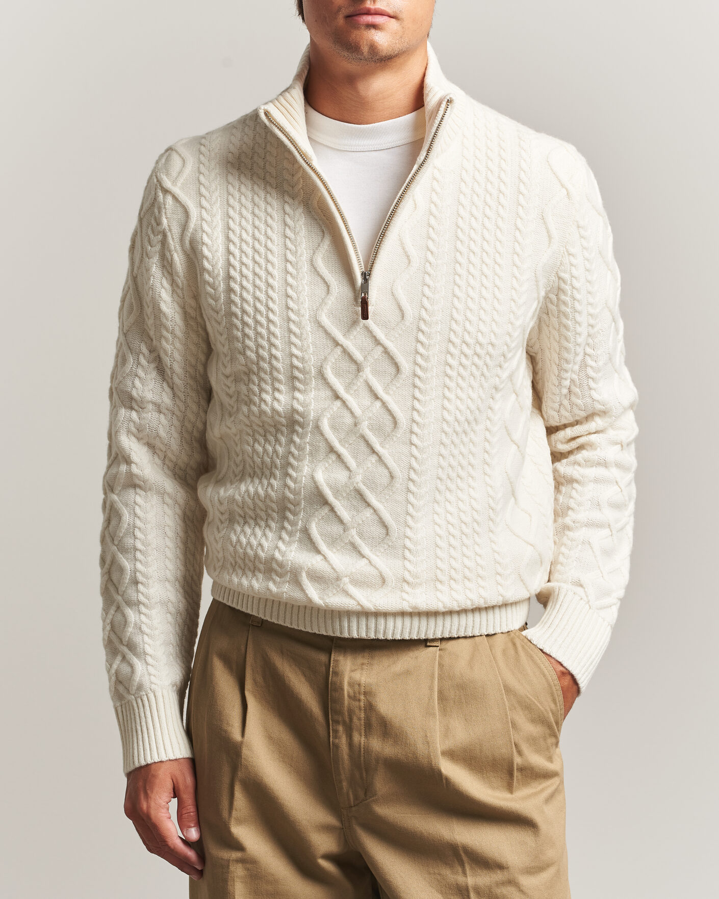 Herre | Trøjer | Gant | Wool Cable Knitted Half Zip Cream