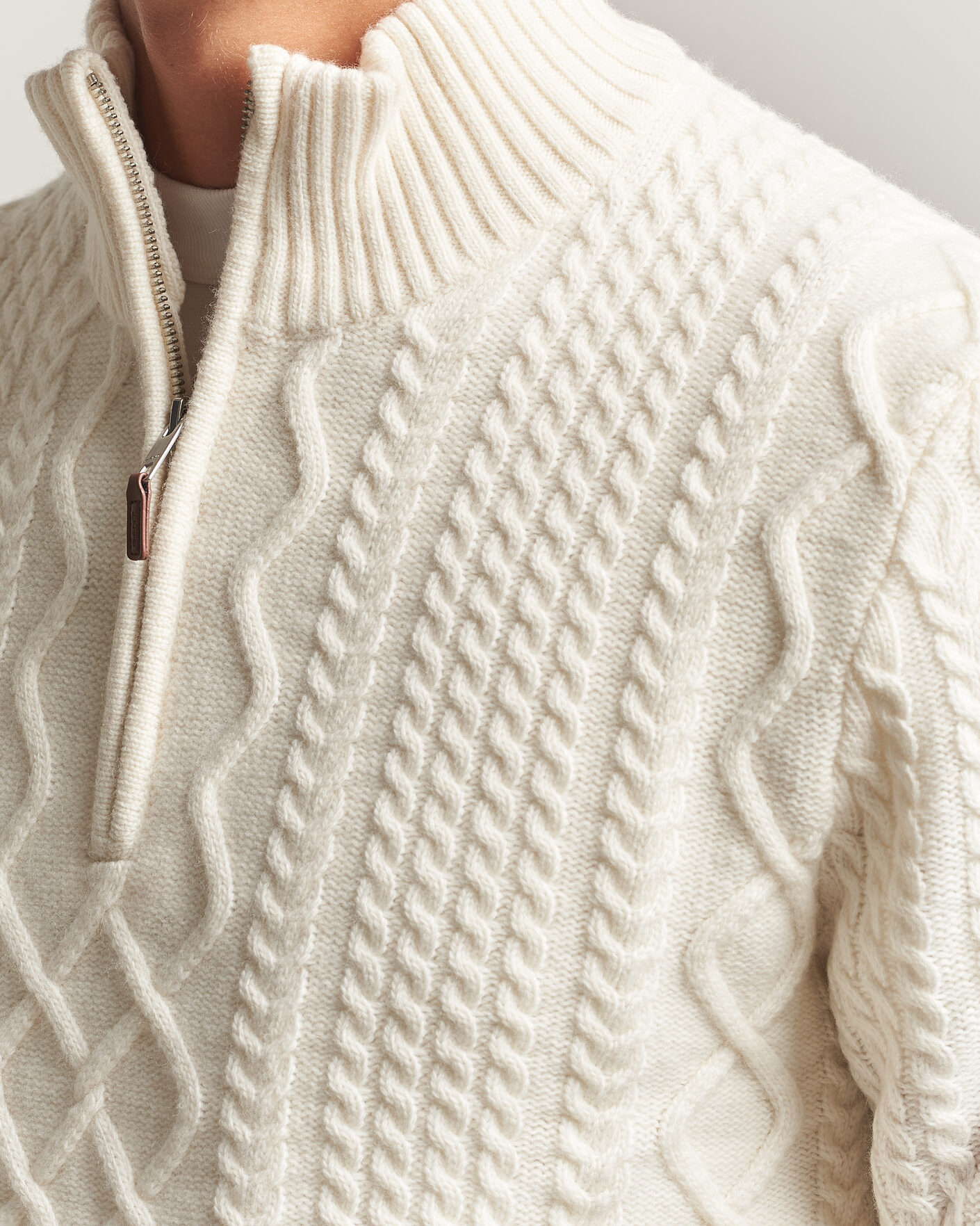 Herre | Trøjer | Gant | Wool Cable Knitted Half Zip Cream