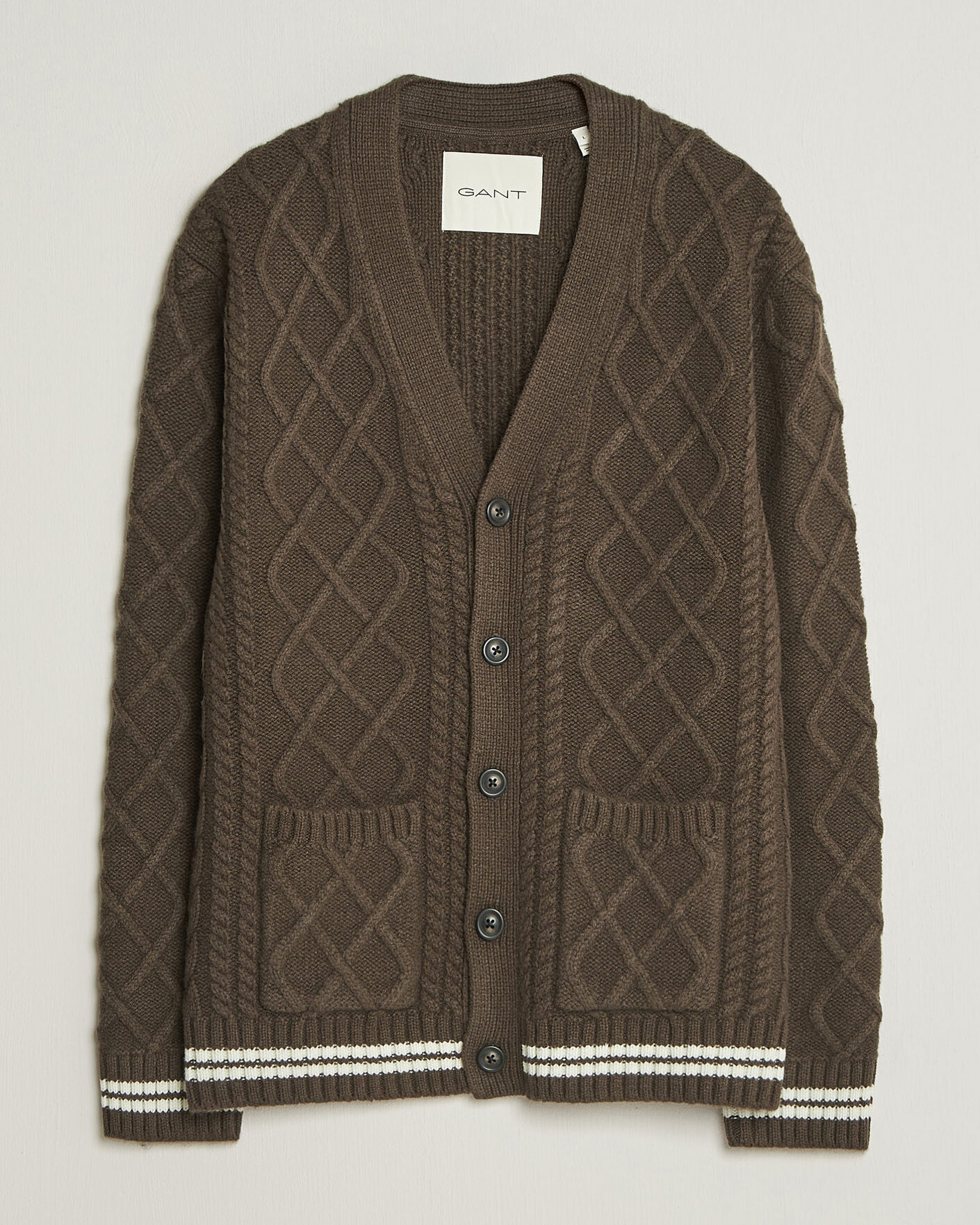 Herre | Trøjer | Gant | Wool Cable Knitted Cardigan Shadow Brown