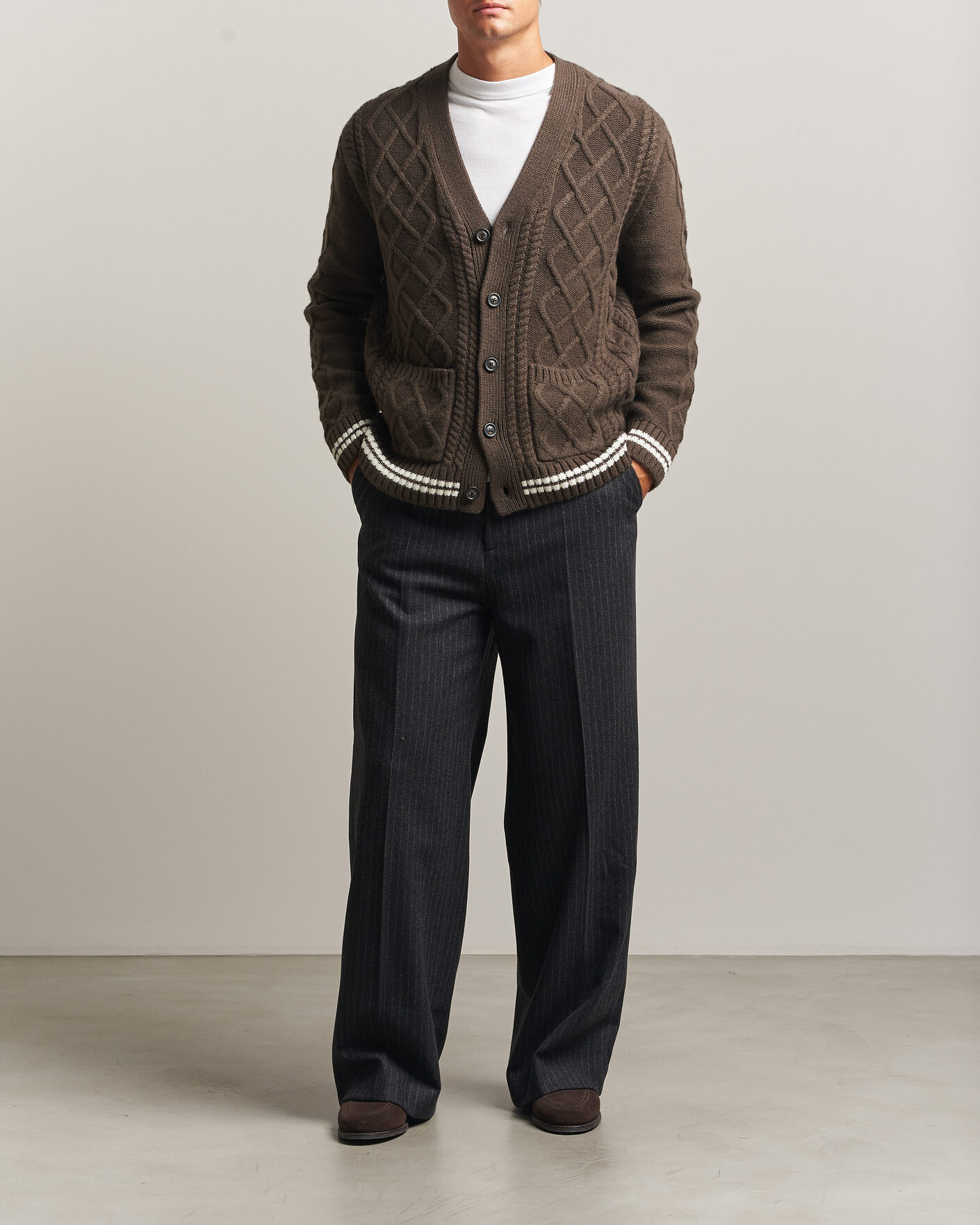 Herre | Trøjer | Gant | Wool Cable Knitted Cardigan Shadow Brown