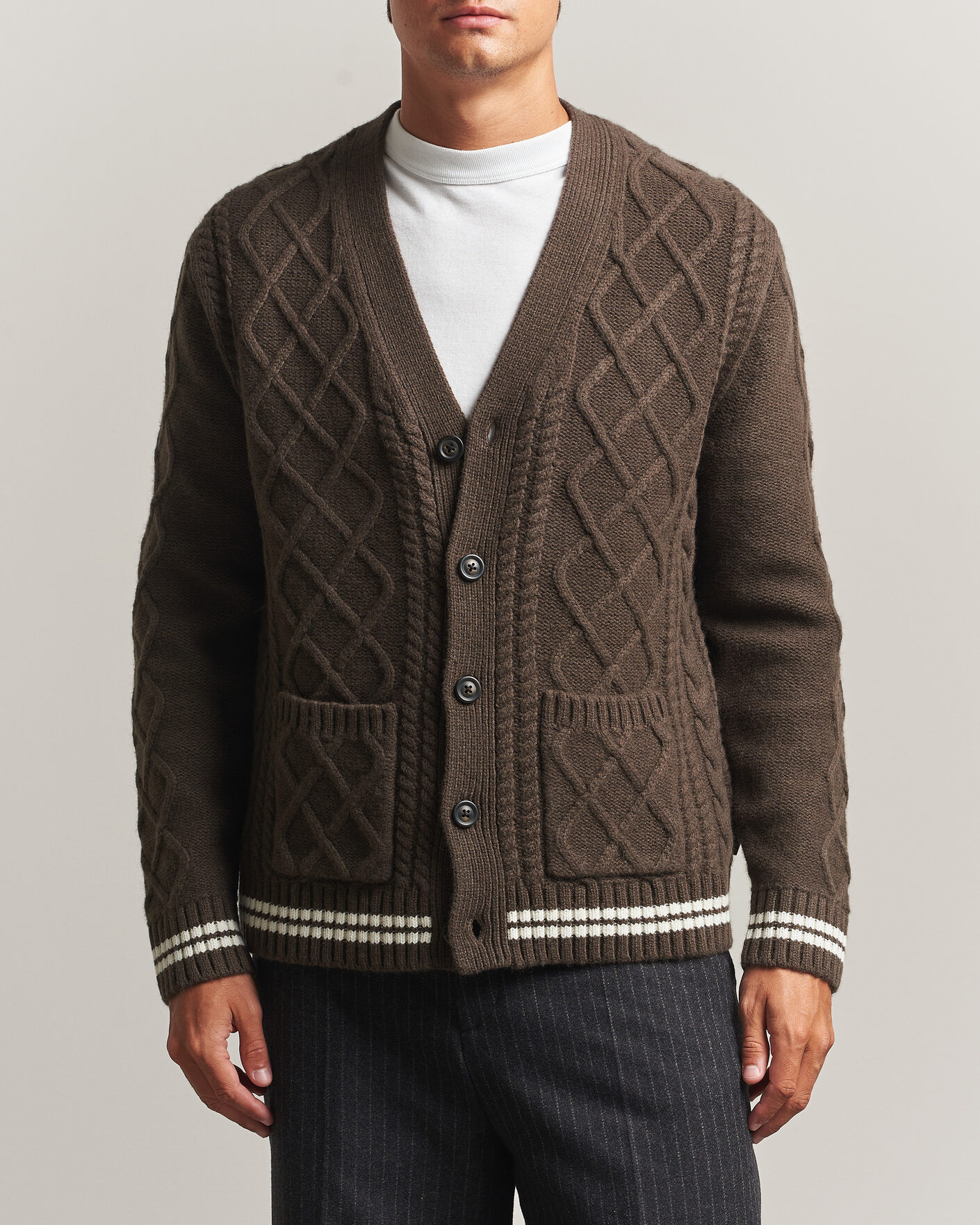 Herre | Trøjer | Gant | Wool Cable Knitted Cardigan Shadow Brown