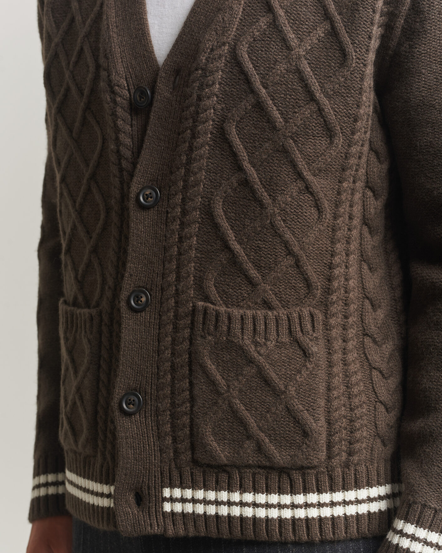Herre | Trøjer | Gant | Wool Cable Knitted Cardigan Shadow Brown