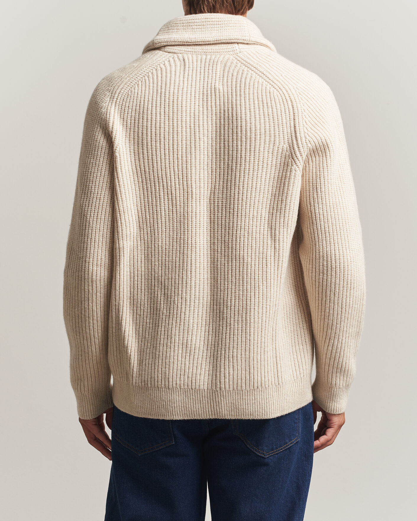 Herre | Trøjer | Gant | Wool/Cotton Ribbed Shawl Collar Cardigan Light Beige