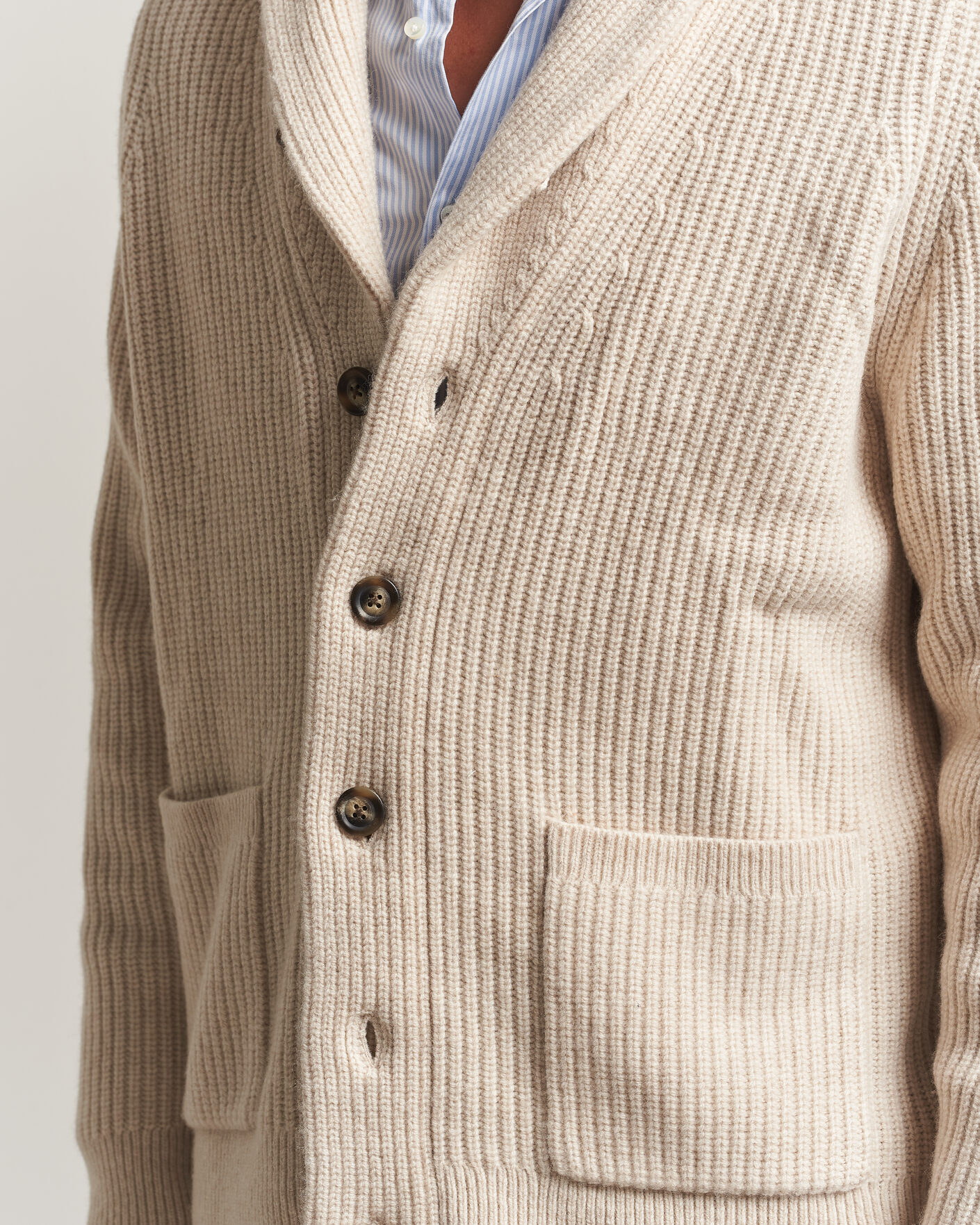 Herre | Trøjer | Gant | Wool/Cotton Ribbed Shawl Collar Cardigan Light Beige