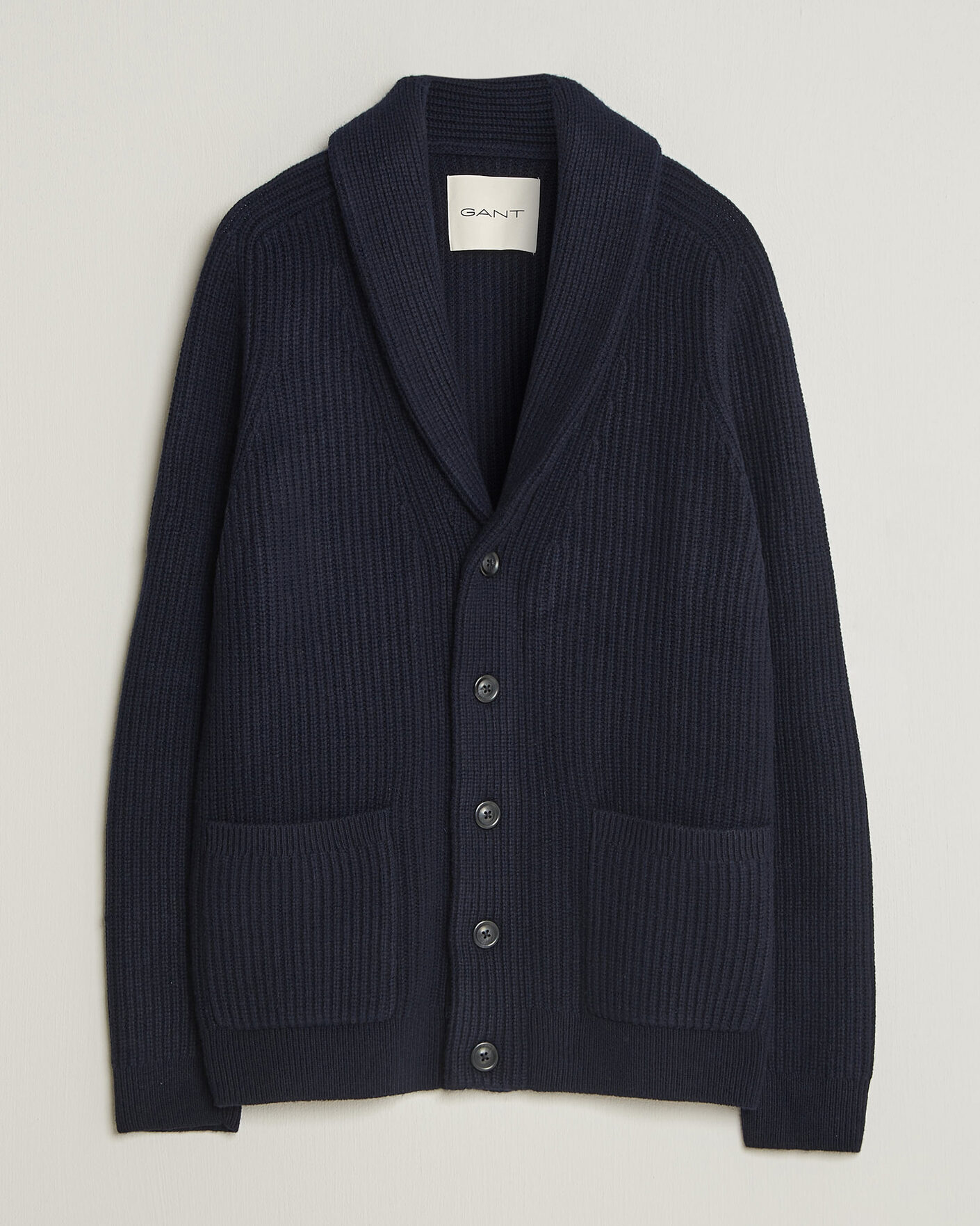 Herre | Trøjer | Gant | Wool/Cotton Ribbed Shawl Collar Cardigan Evening Blue