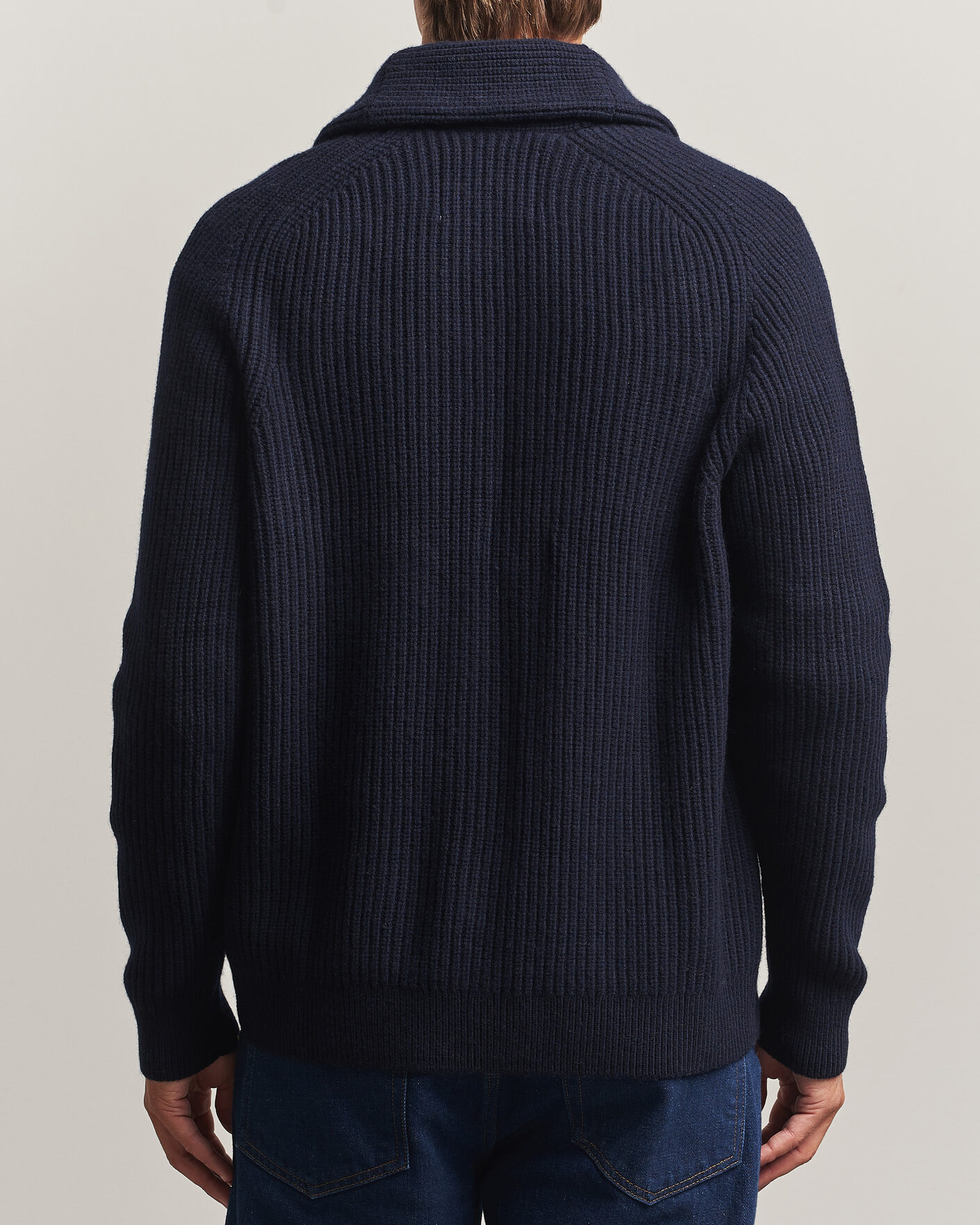 Herre | Trøjer | Gant | Wool/Cotton Ribbed Shawl Collar Cardigan Evening Blue