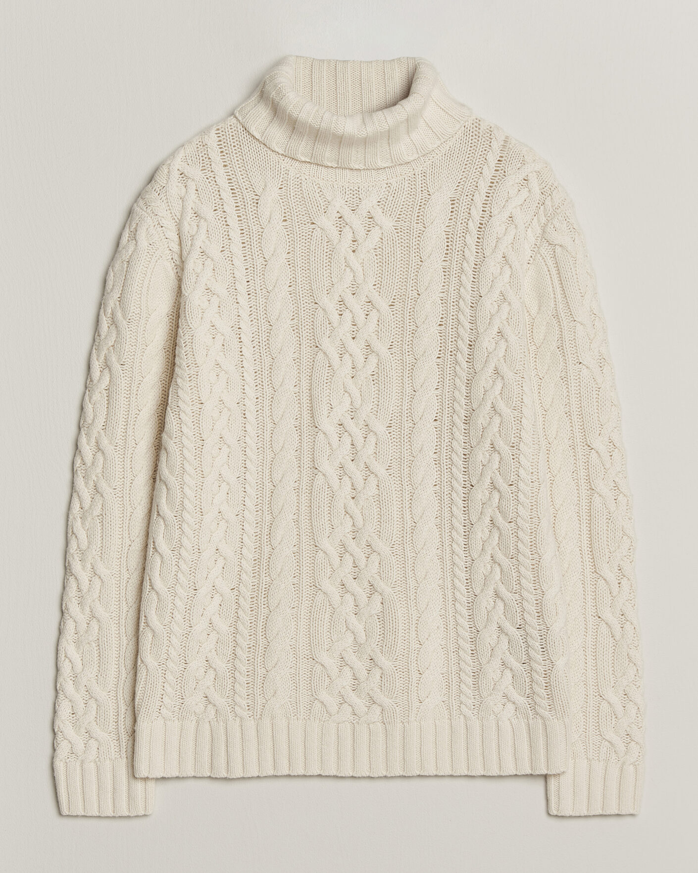 Herre | Trøjer | Gant | Wool/Cotton Cable Knitted Turtleneck Cream