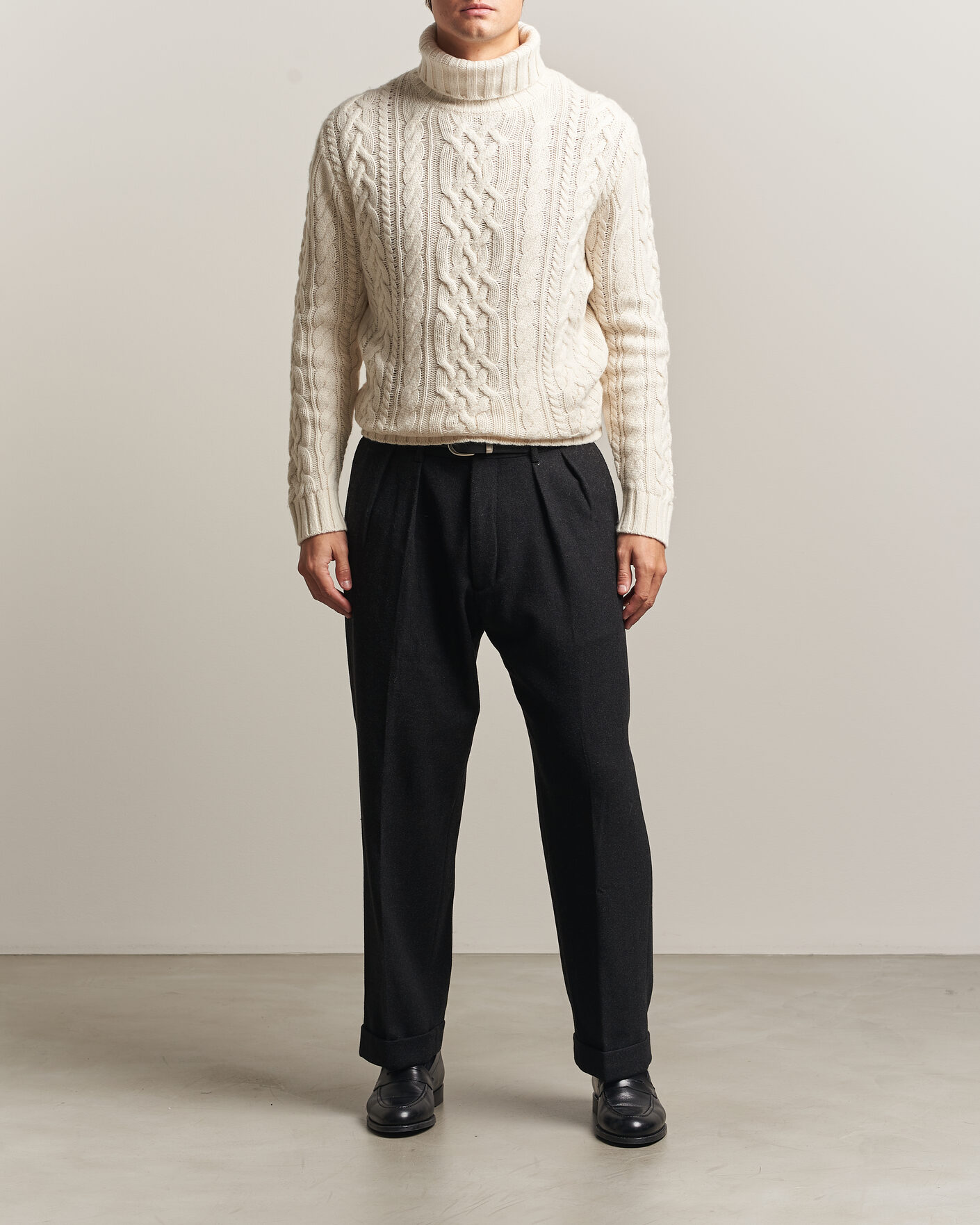 Herre | Trøjer | Gant | Wool/Cotton Cable Knitted Turtleneck Cream