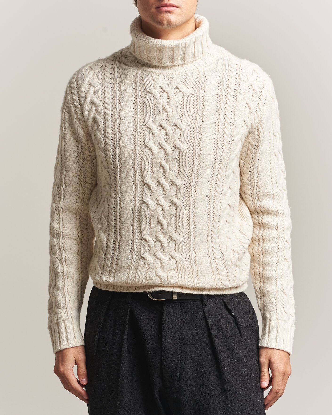 Herre | Trøjer | Gant | Wool/Cotton Cable Knitted Turtleneck Cream