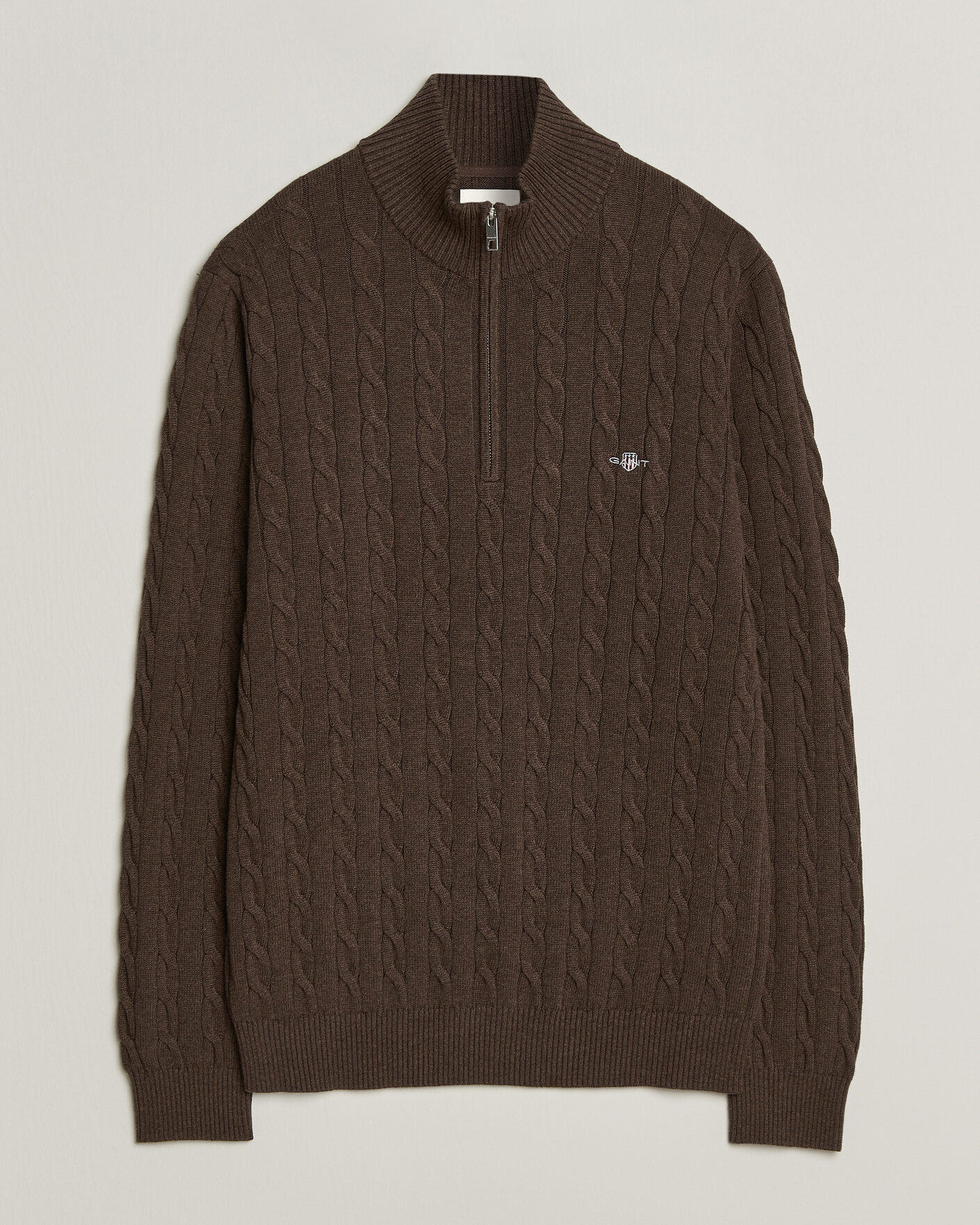 Herre | Trøjer | Gant | Cotton Cable Half Zip Black Brown Melange