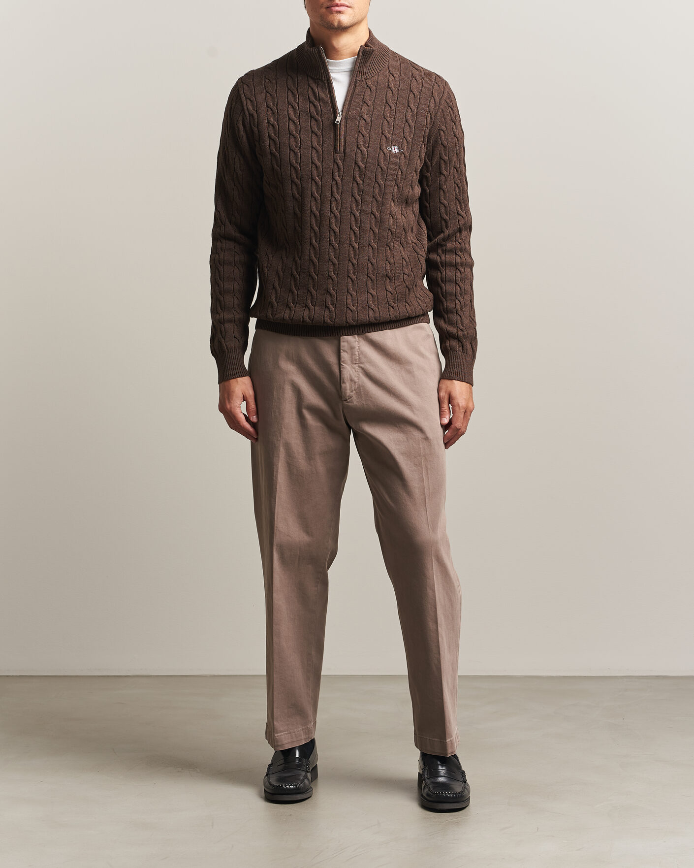 Herre | Trøjer | Gant | Cotton Cable Half Zip Black Brown Melange