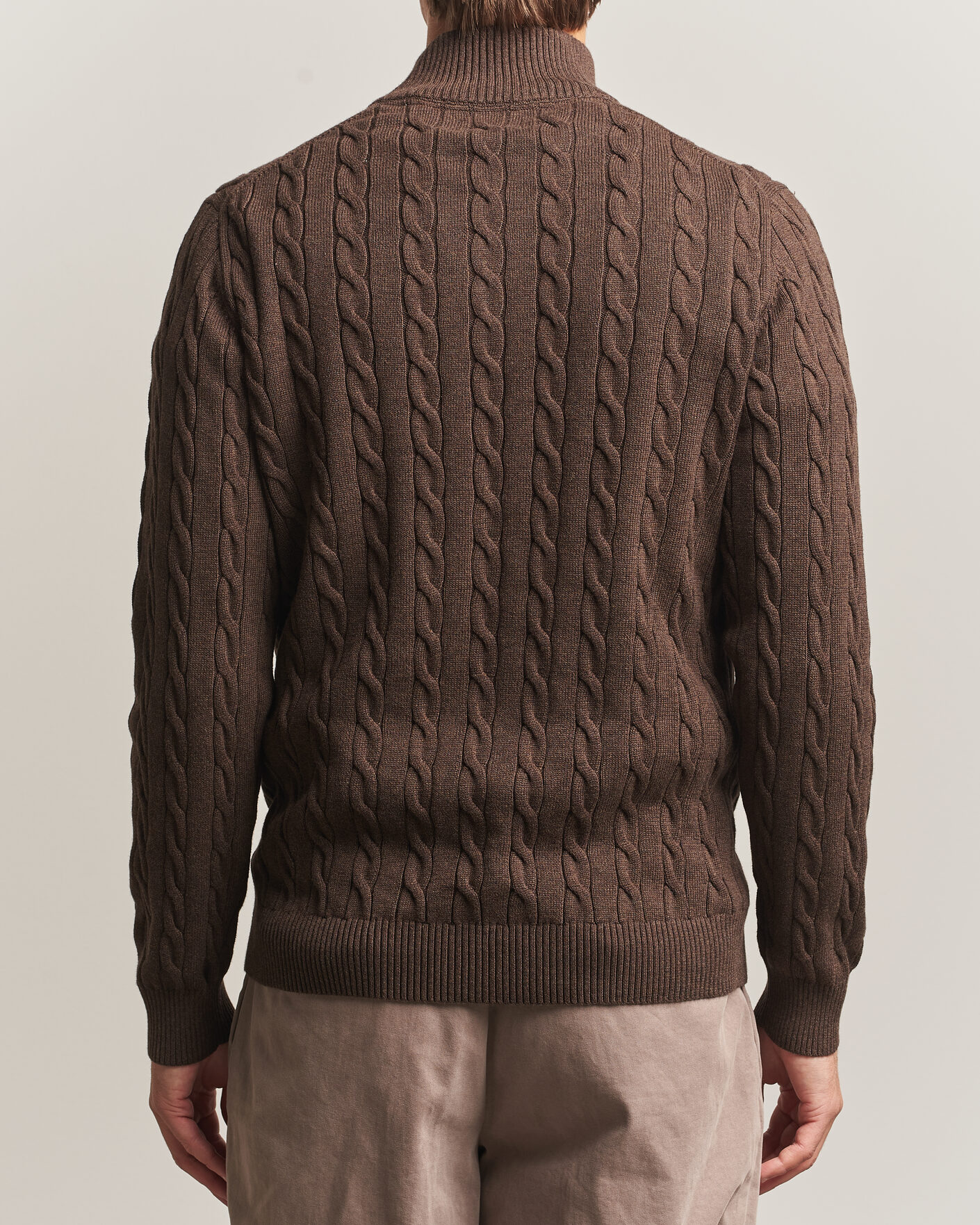 Herre | Trøjer | Gant | Cotton Cable Half Zip Black Brown Melange