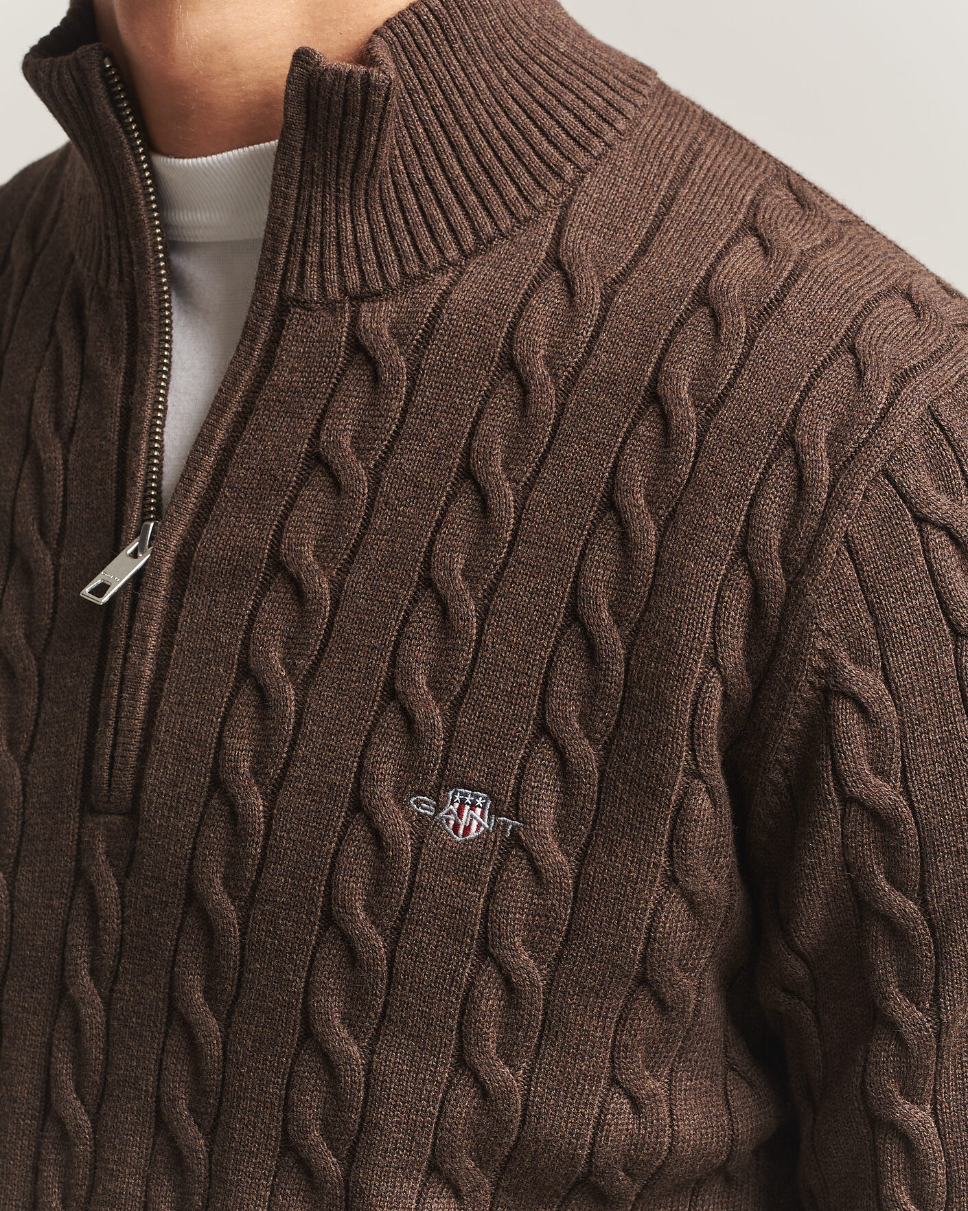 Herre | Trøjer | Gant | Cotton Cable Half Zip Black Brown Melange