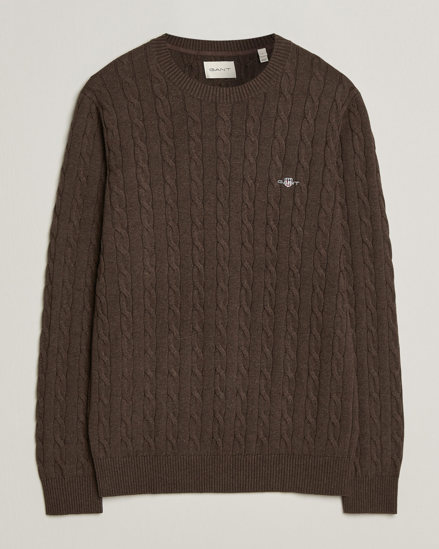 Herre | Trøjer | Gant | Cotton Cable Crew Neck Black Brown Melange