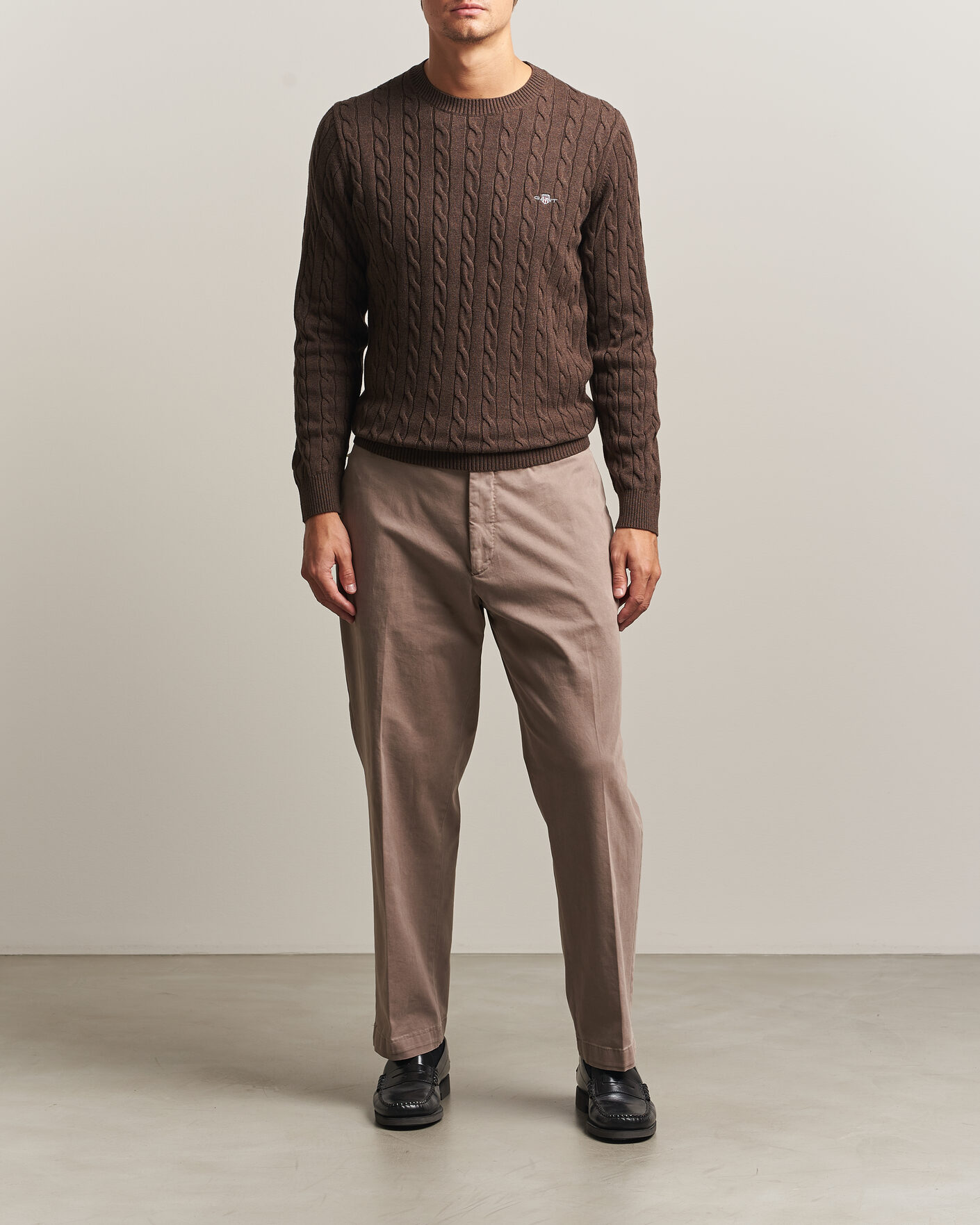 Herre | Trøjer | Gant | Cotton Cable Crew Neck Black Brown Melange