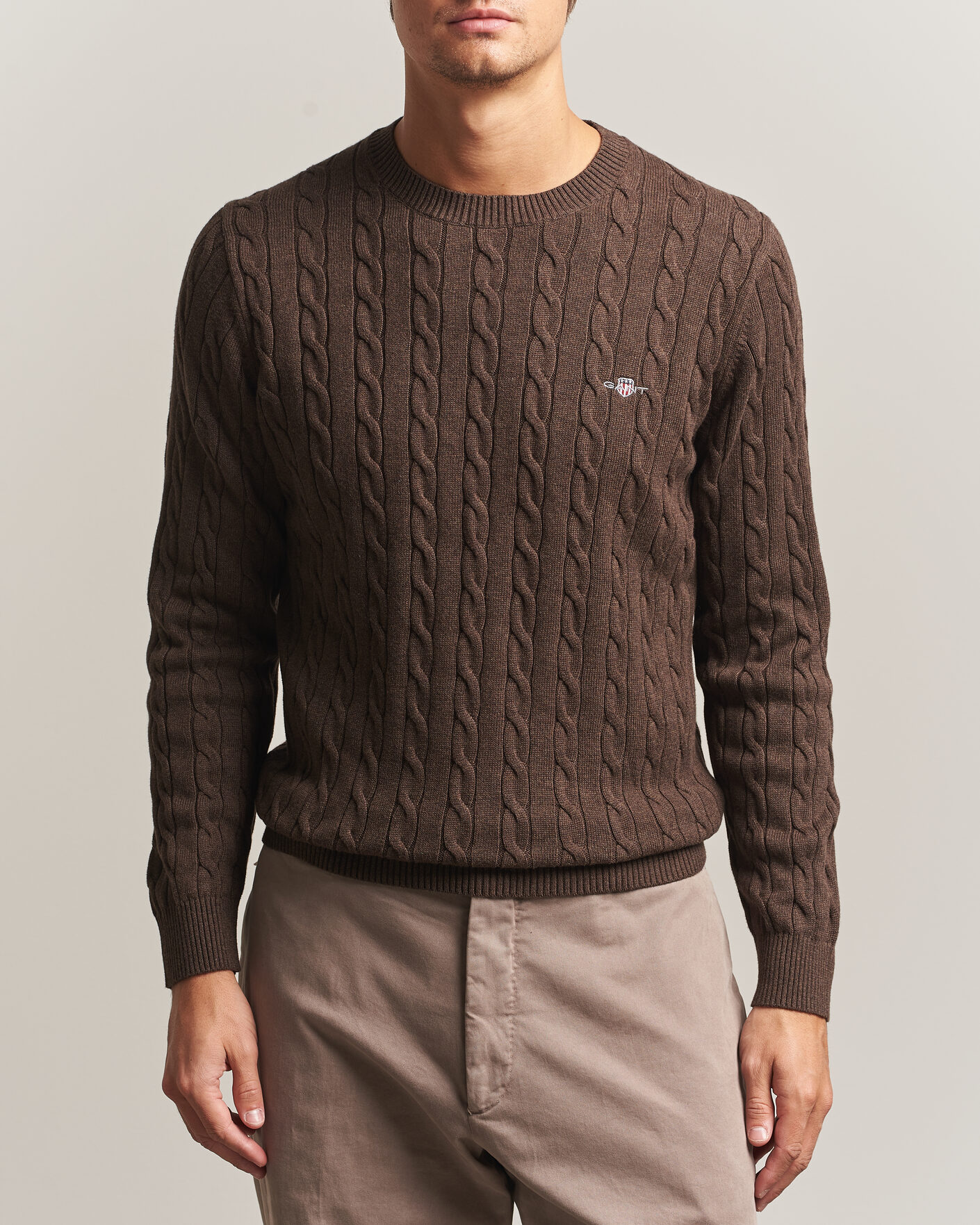 Herre | Trøjer | Gant | Cotton Cable Crew Neck Black Brown Melange