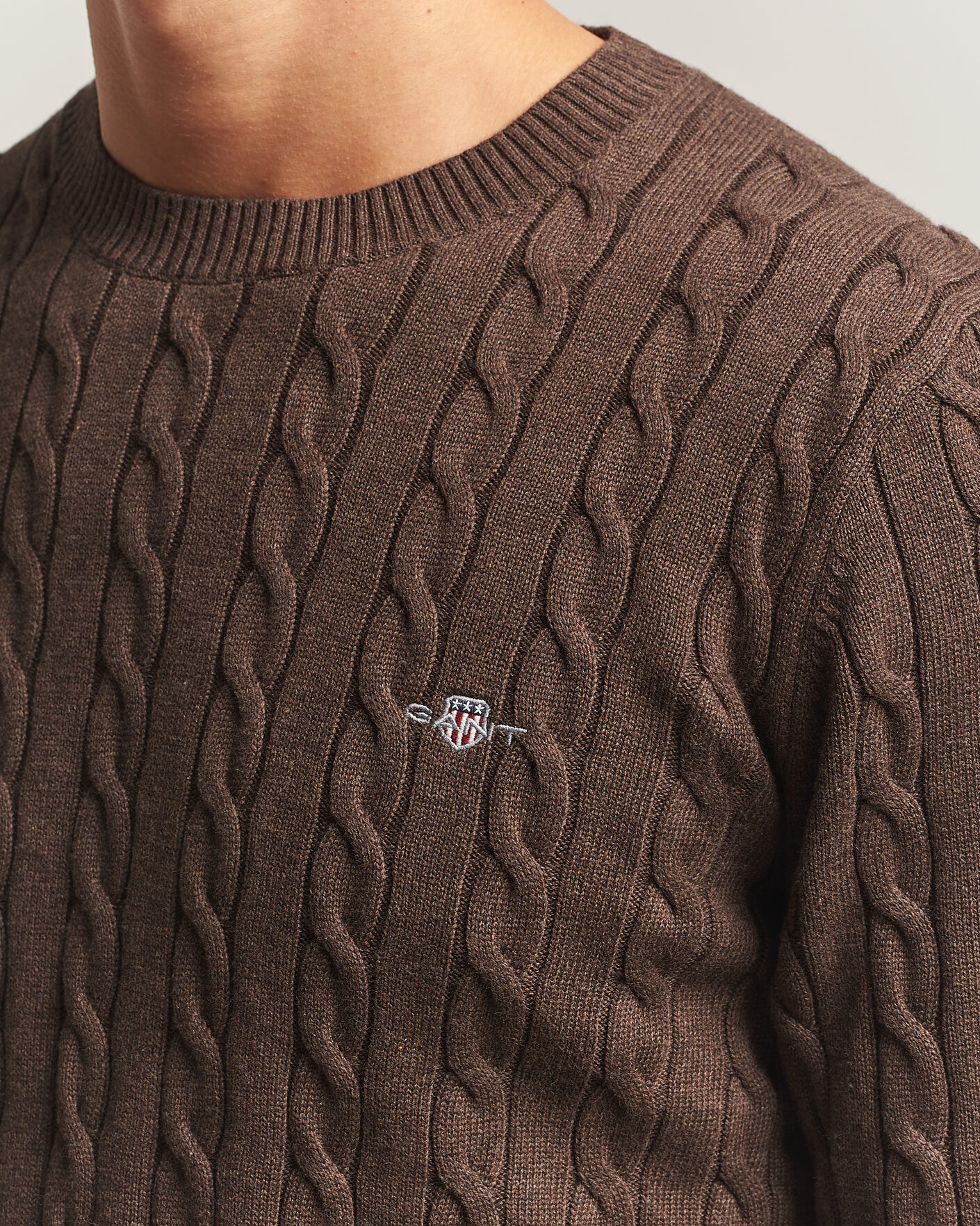 Herre | Trøjer | Gant | Cotton Cable Crew Neck Black Brown Melange