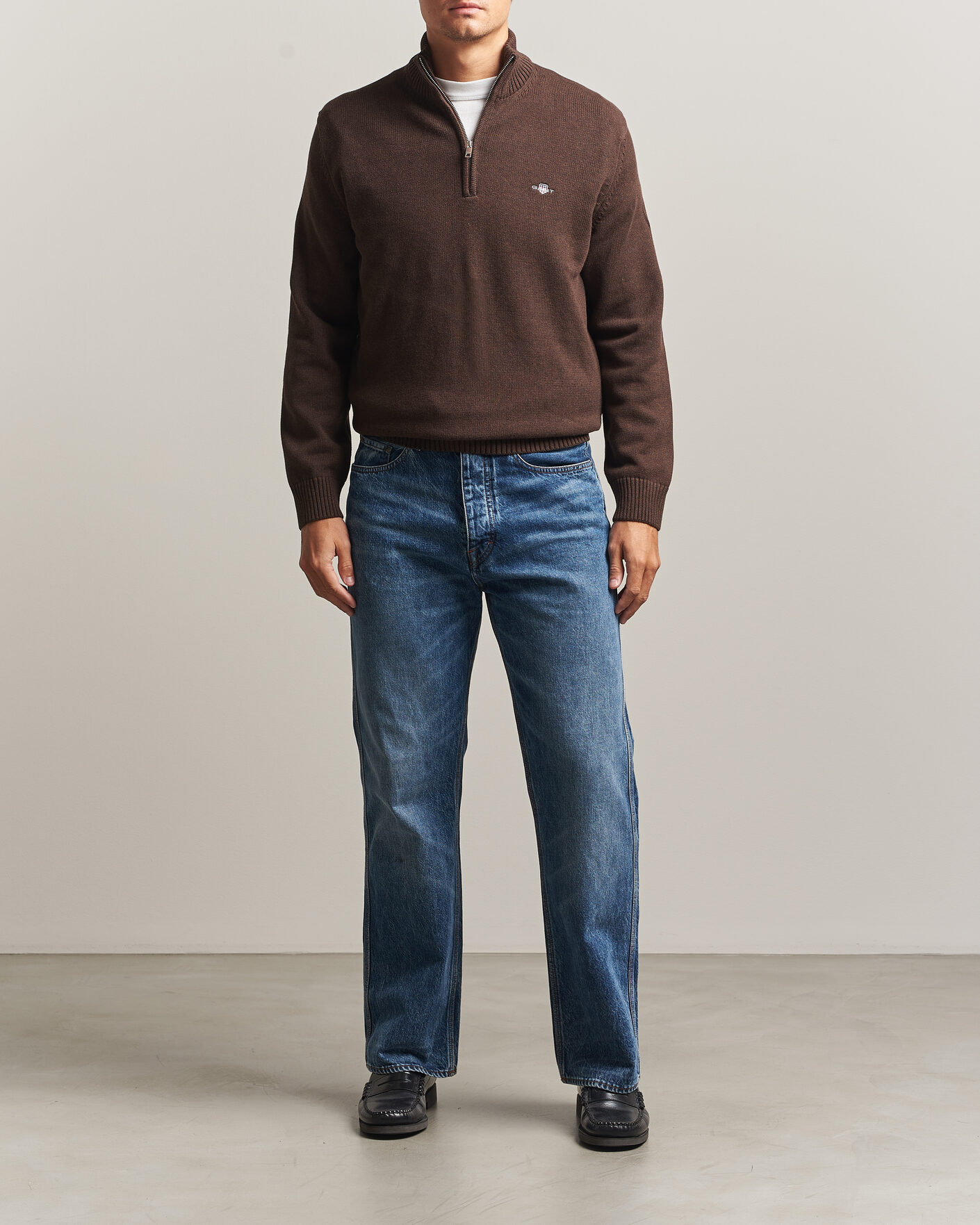 Herre | Trøjer | Gant | Casual Cotton Half Zip Black Brown Melange