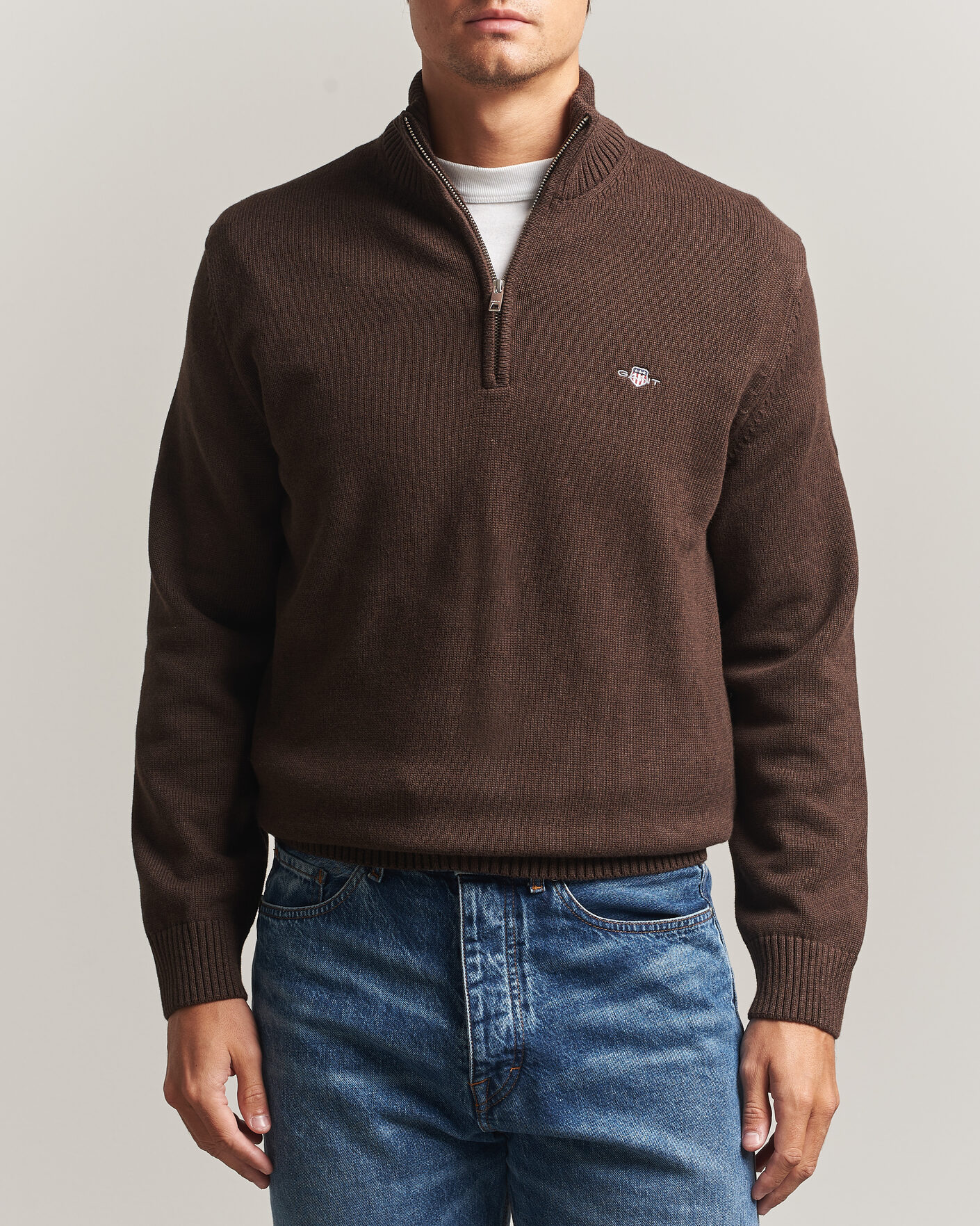 Herre | Trøjer | Gant | Casual Cotton Half Zip Black Brown Melange