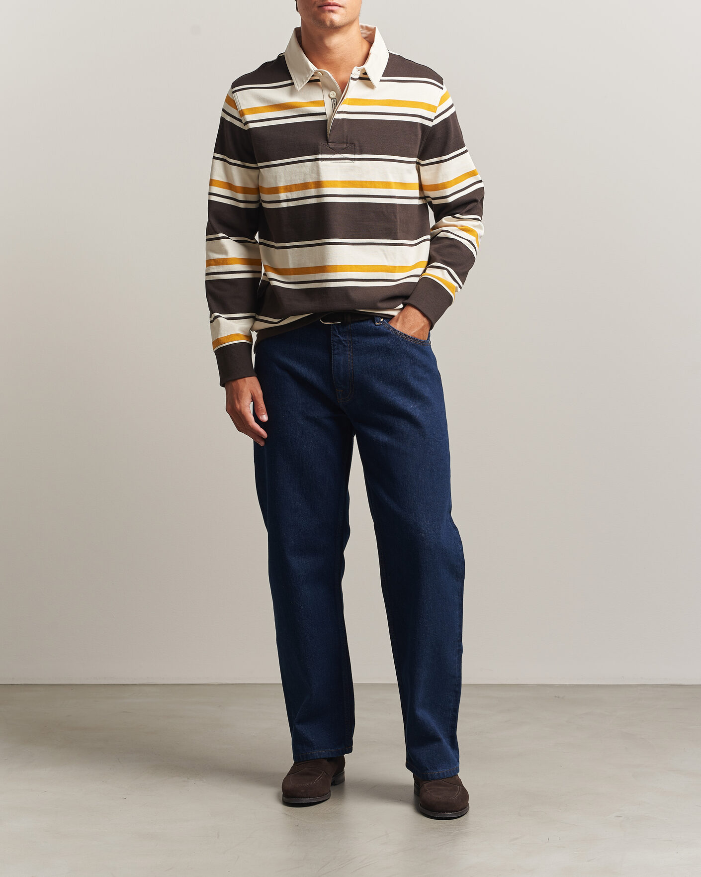Herre | Trøjer | Gant | Striped Heavy Rugger Charred Wood Brown