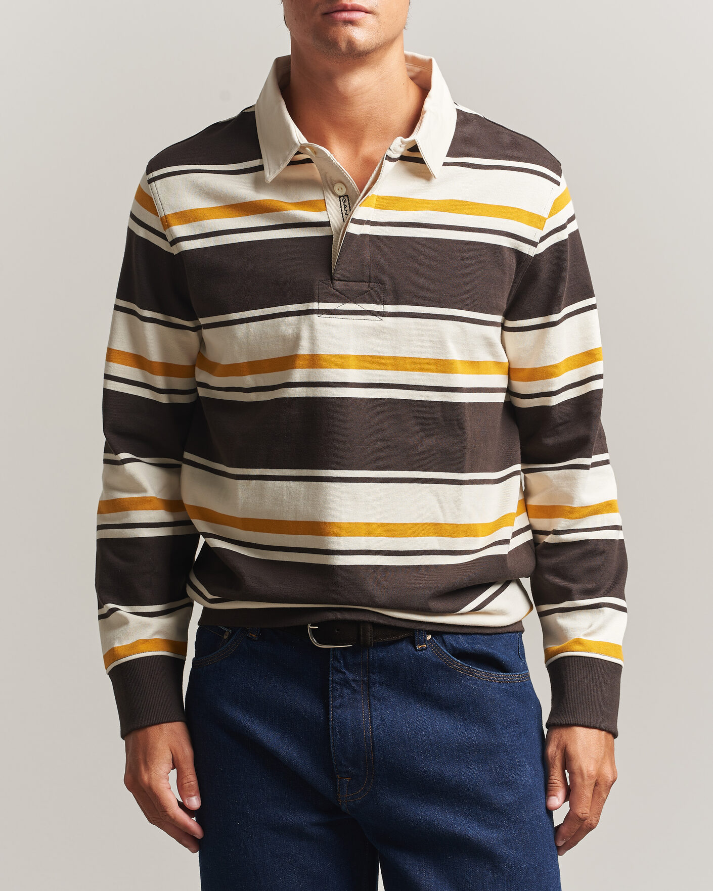 Herre | Trøjer | Gant | Striped Heavy Rugger Charred Wood Brown