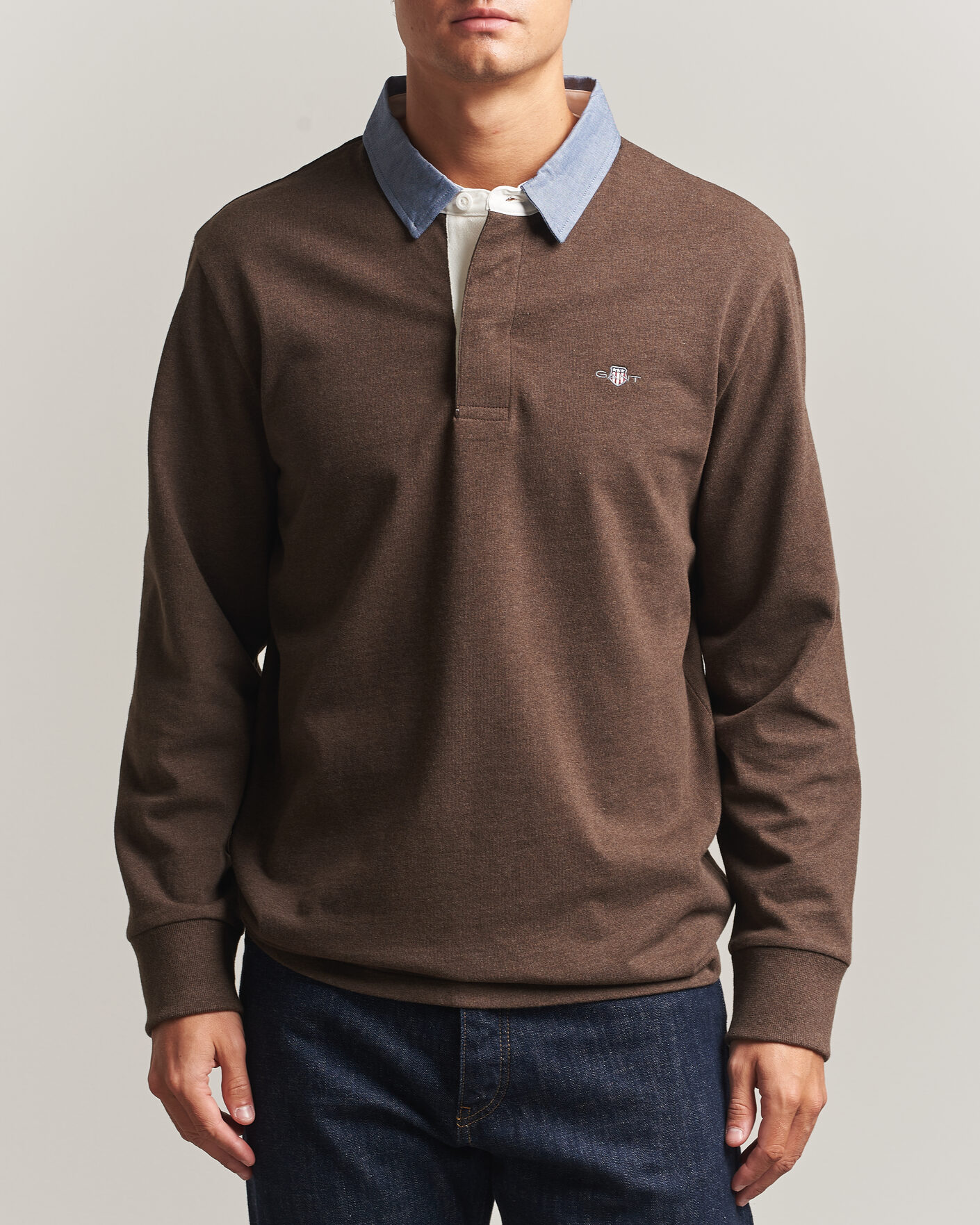Herre | Trøjer | Gant | Chambray Solid Heavy Rugger Black Brown Melange