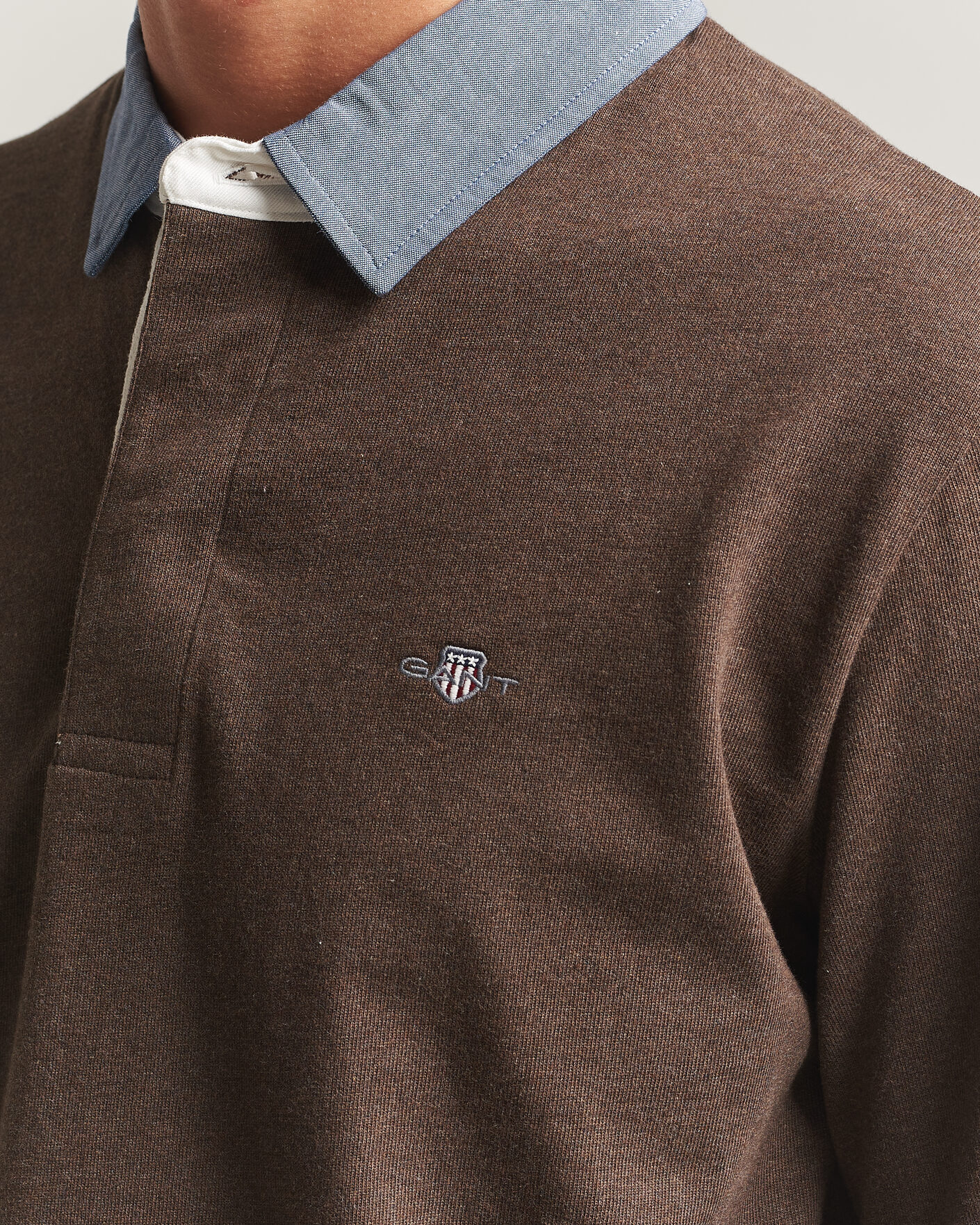 Herre | Trøjer | Gant | Chambray Solid Heavy Rugger Black Brown Melange
