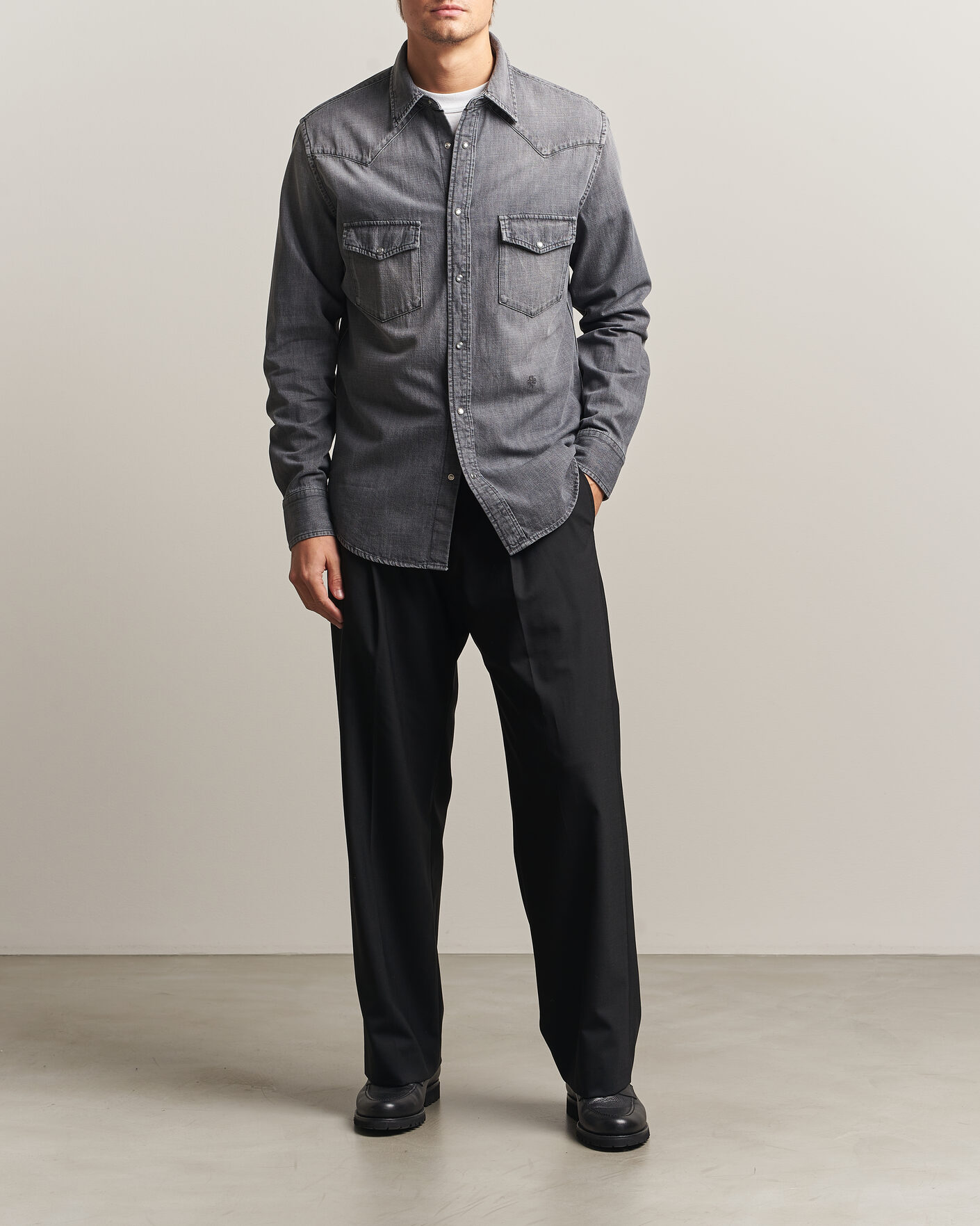 Herre | Skjorter | Jacob Cohën | Denim Western Pocket Overshirt Grey