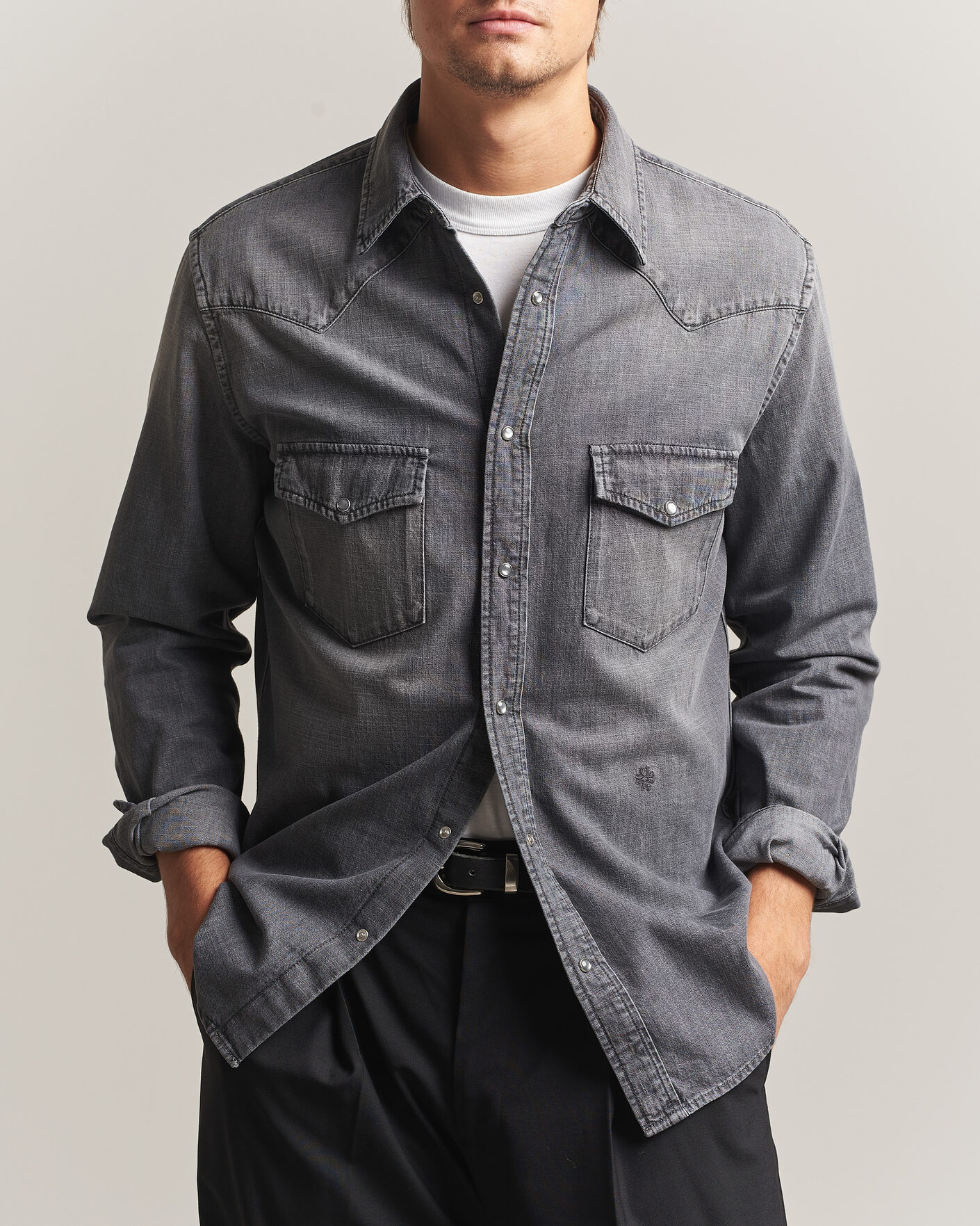 Herre | Skjorter | Jacob Cohën | Denim Western Pocket Overshirt Grey