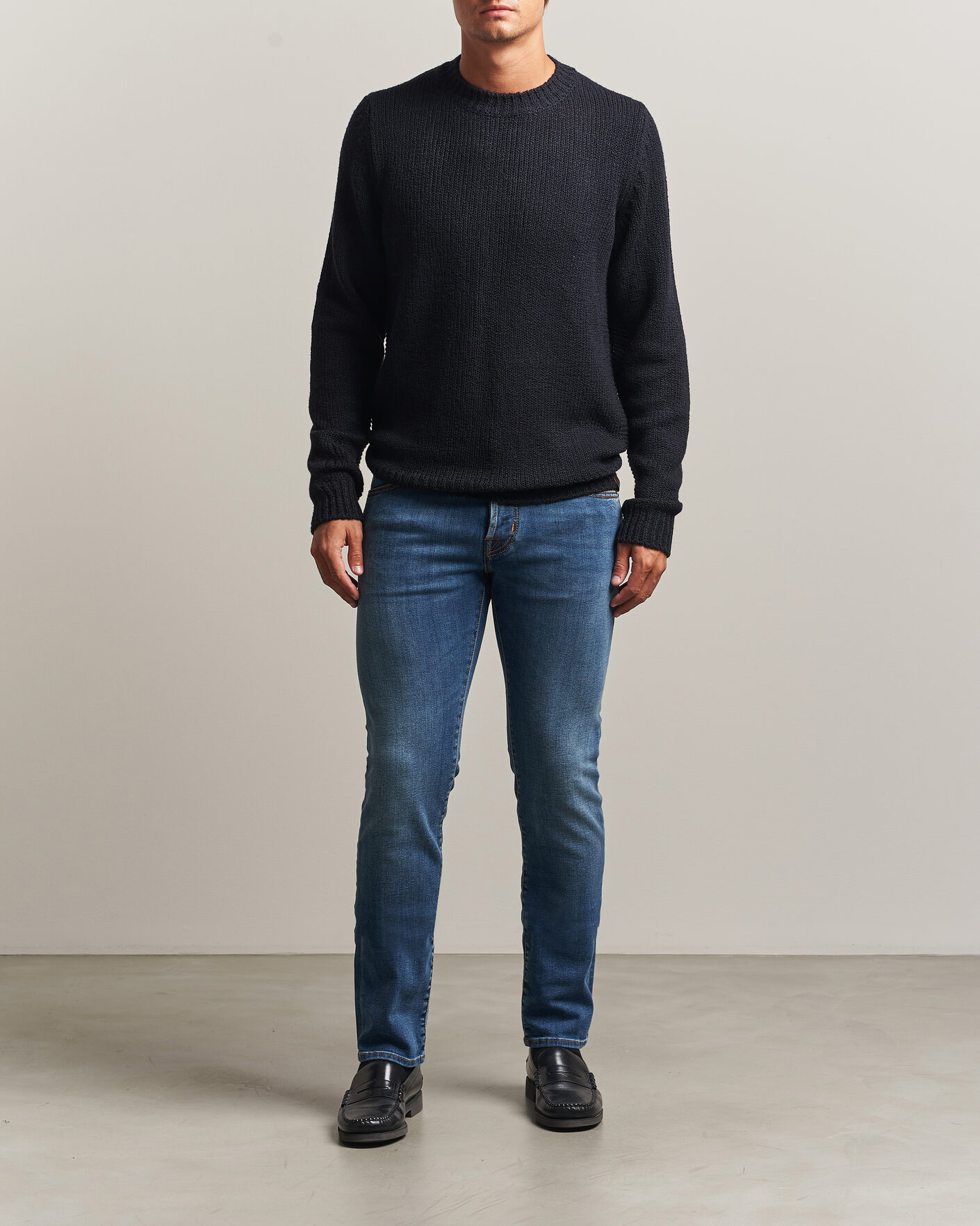 Herre | Trøjer | Jacob Cohën | Muffled Virgin Wool Link Stitch Sweater Navy