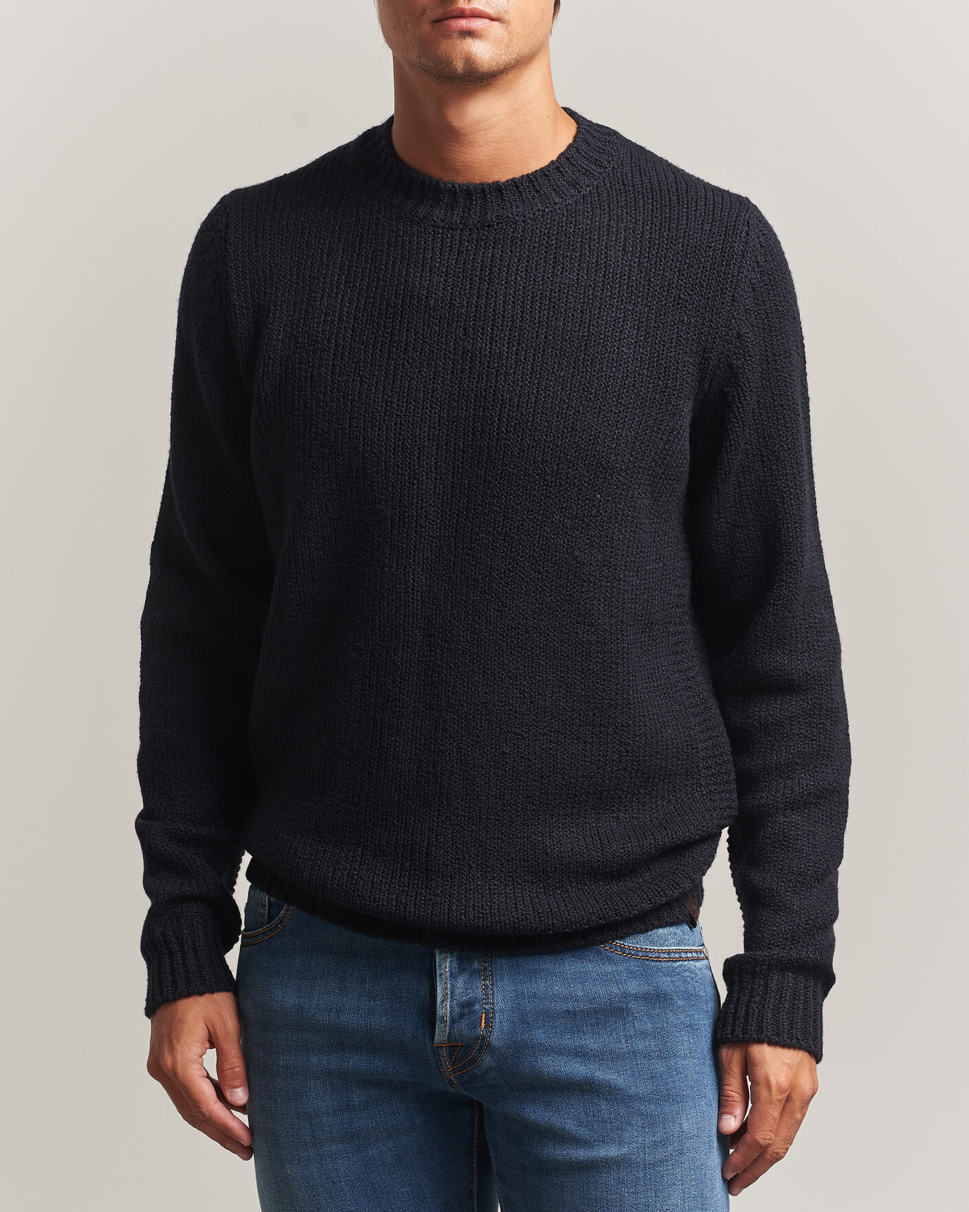 Herre | Trøjer | Jacob Cohën | Muffled Virgin Wool Link Stitch Sweater Navy