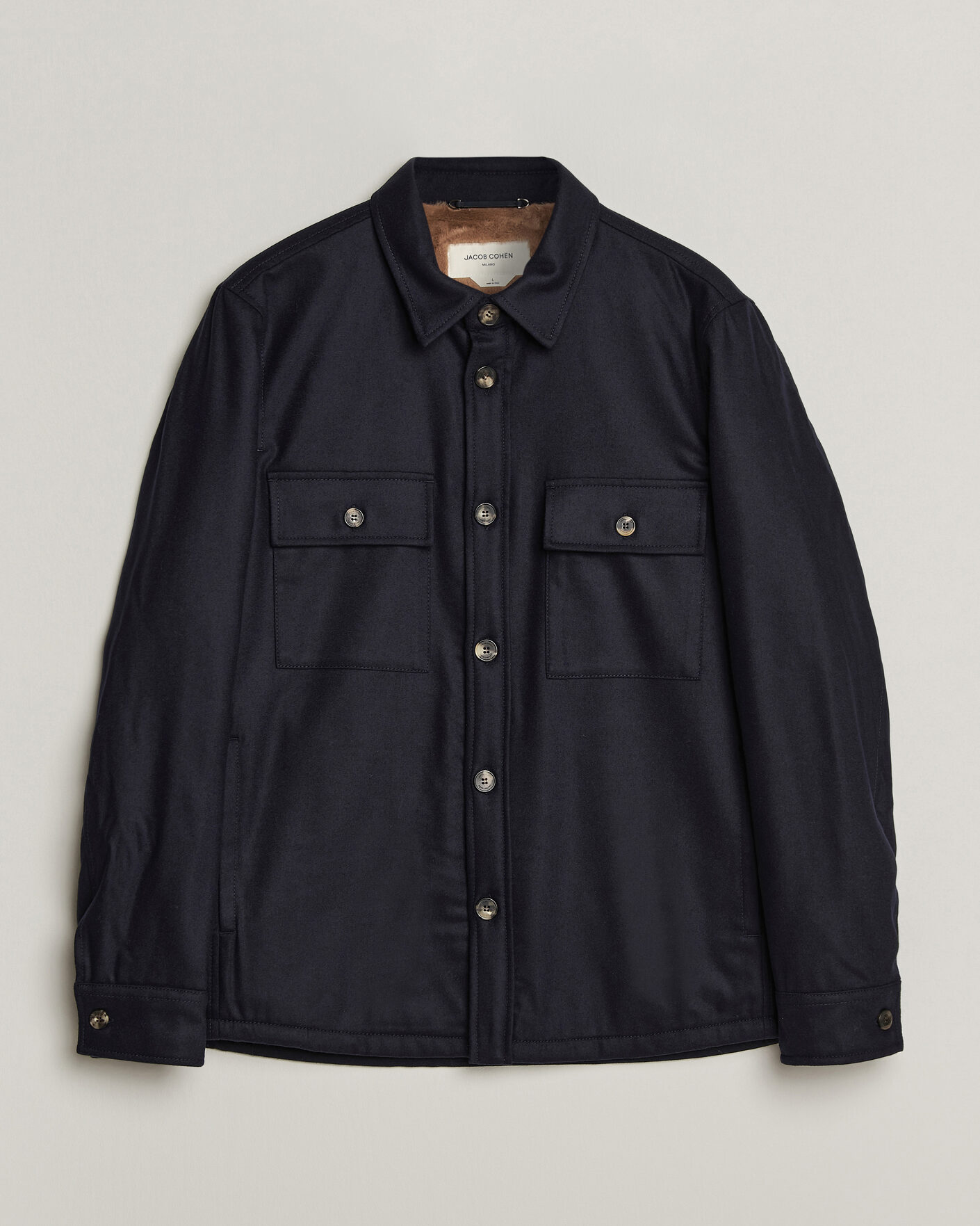 Herre | Jakker | Jacob Cohën | Wool Flannel Eco Fur Lined Shirt Jacket Navy